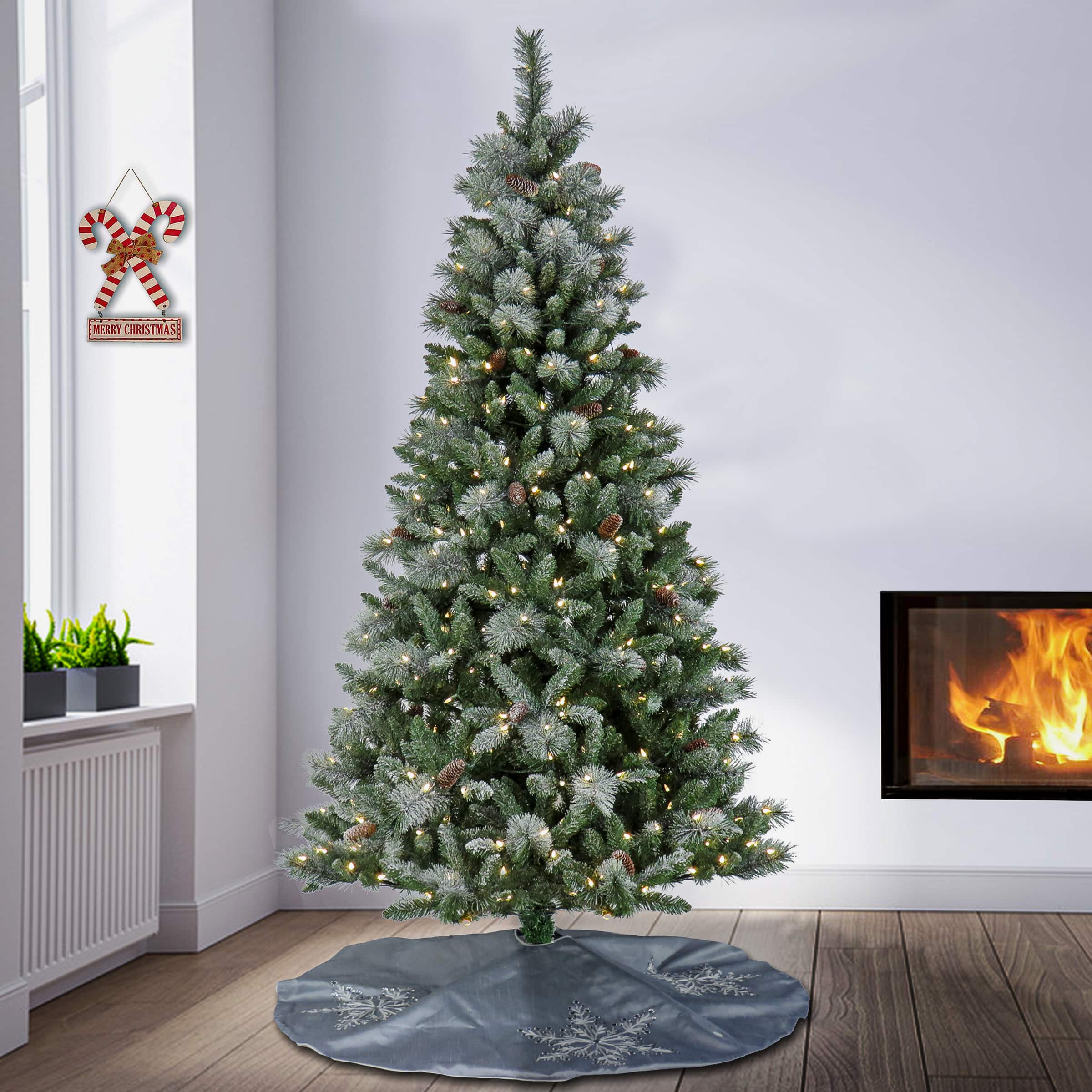 7.5ft. Pre-Lit Frosted Conconully Pine Artificial Christmas Tree, Warm White LED Lights