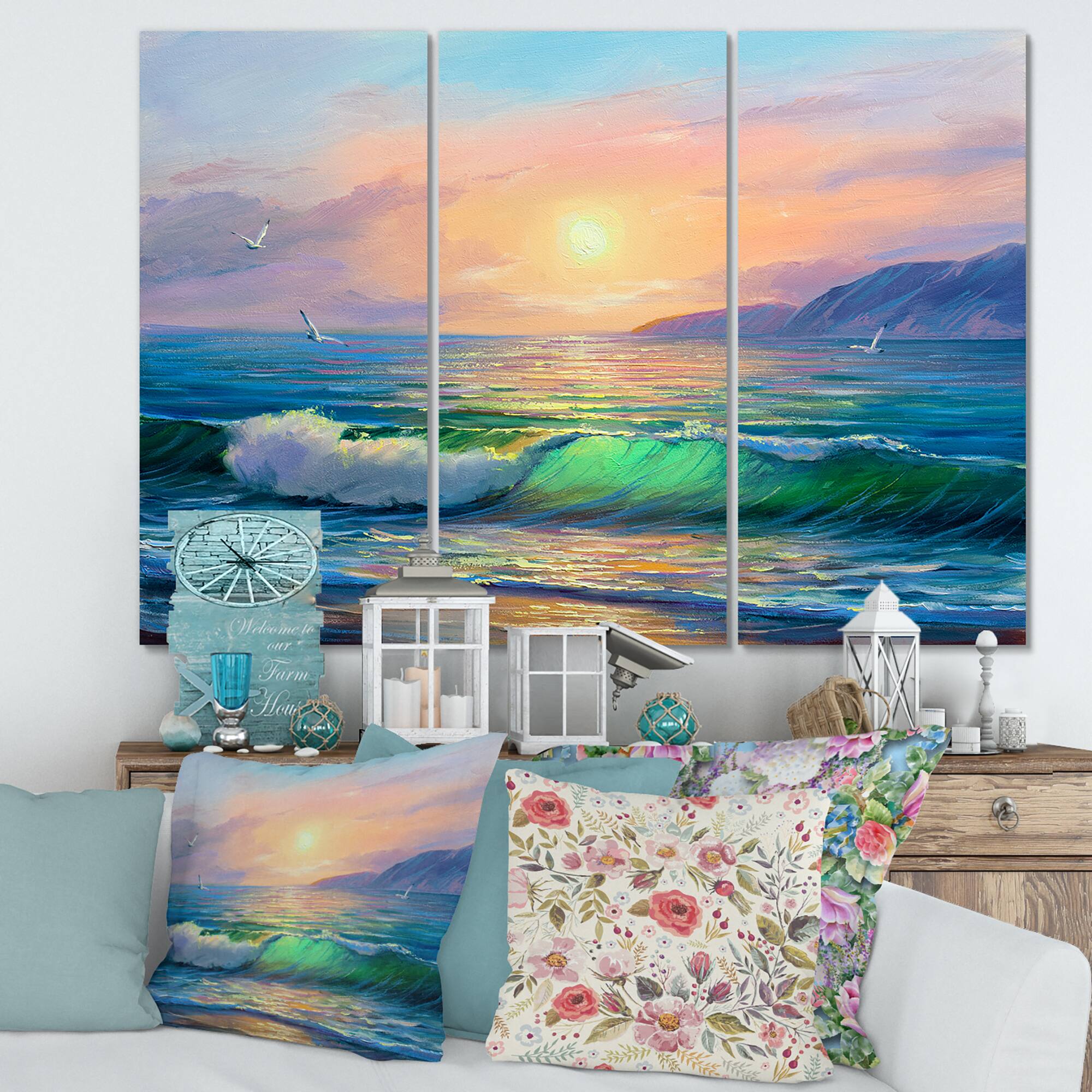 Designart - Blue Waves Breaking At The Beach V