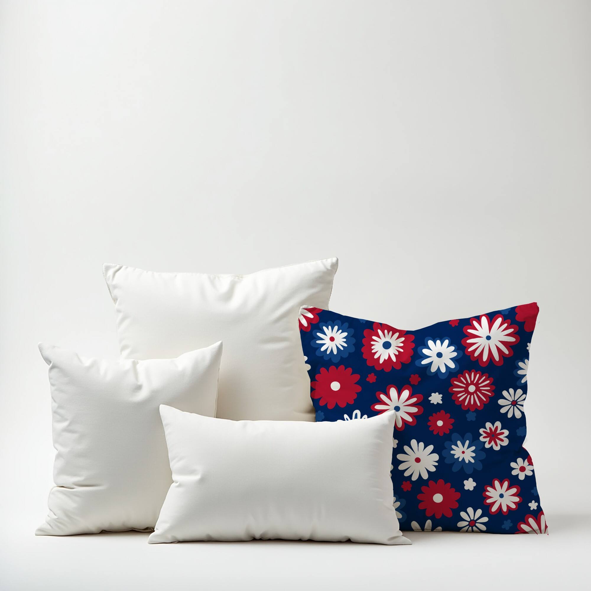 18" Patriotic Flower Doodle Indoor Outdoor Pillow
