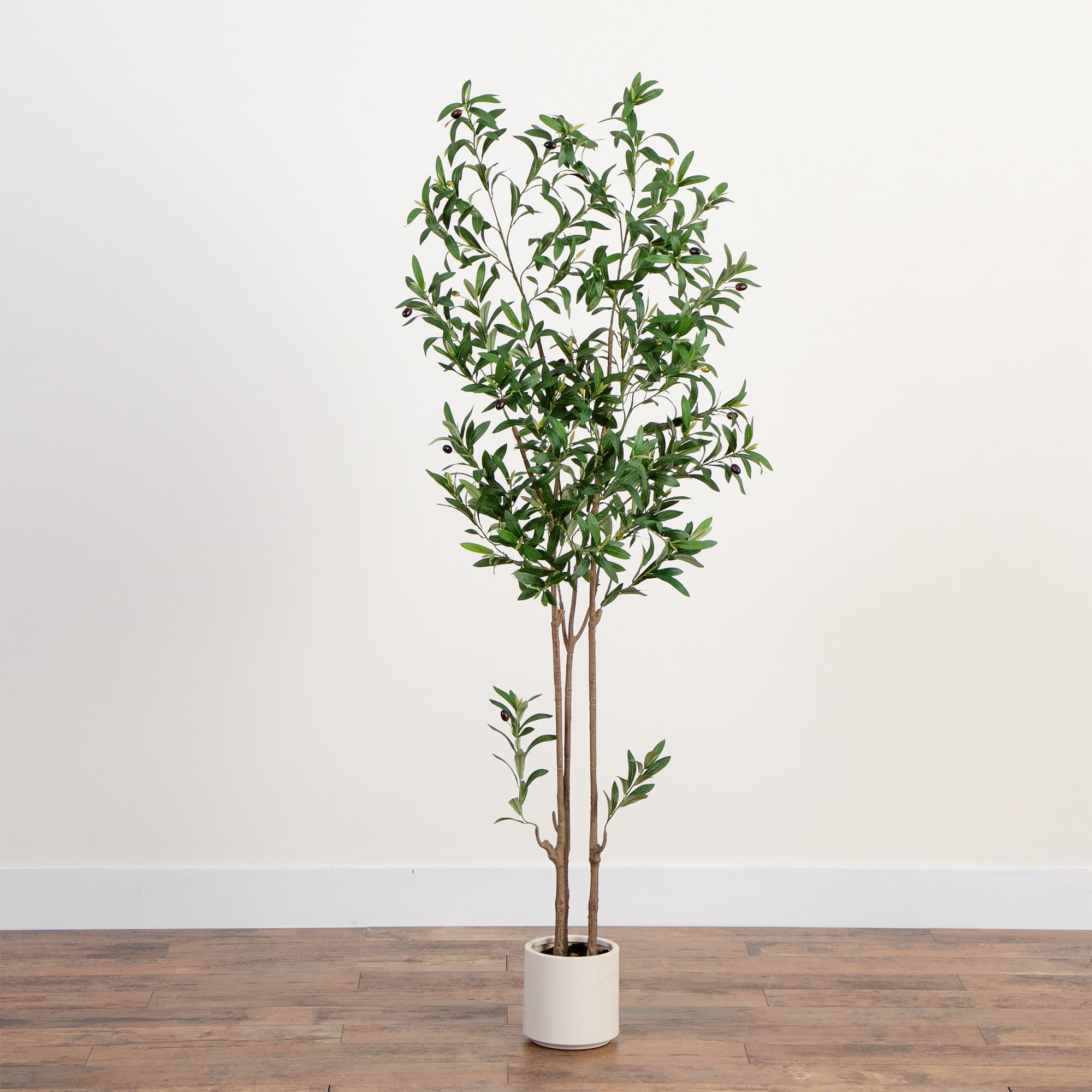 Artificial Minimalist Olive Tree in White Decorative Planter