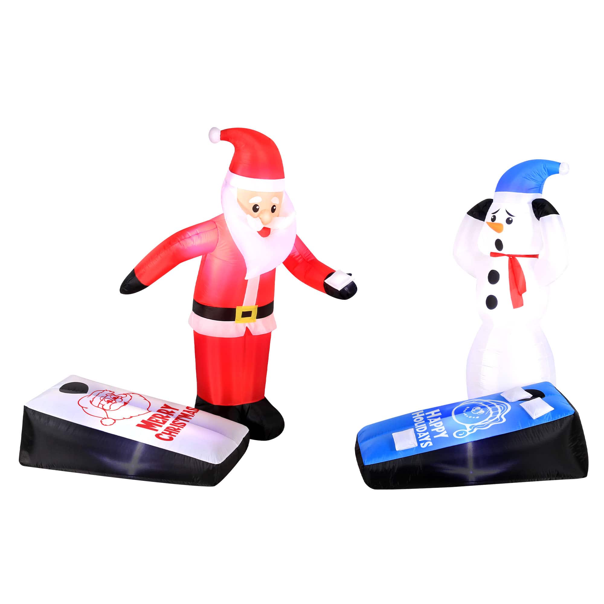 5ft. Inflatable Christmas Light Up Santa & Snowman Playing Corn Hole