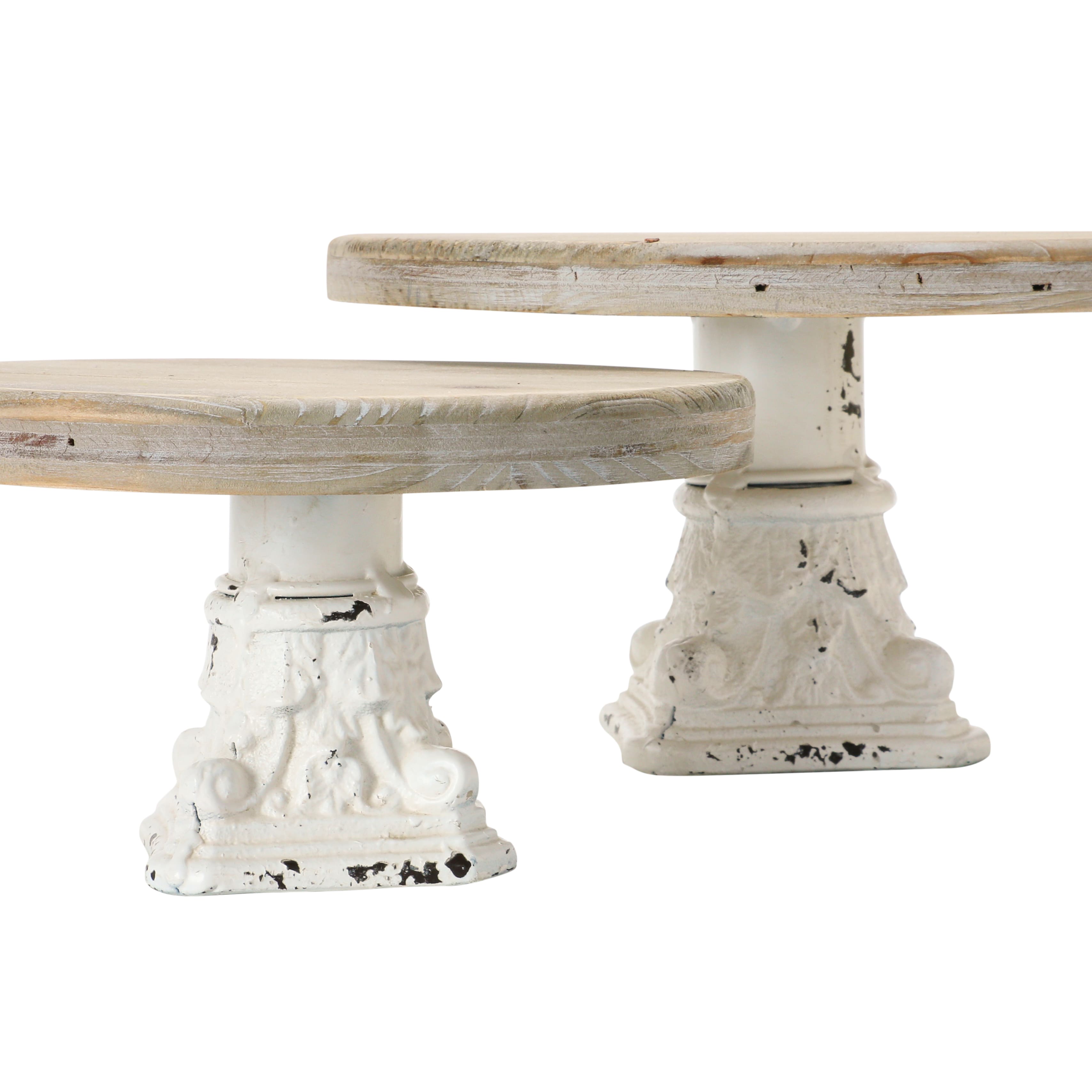 Hello Honey&#xAE; Distressed White Wood &#x26; Metal Pedestals Set