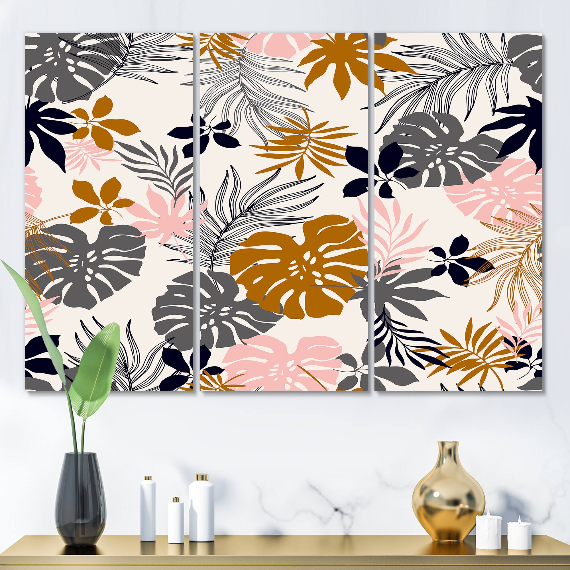 Designart - Tropical Naturepalm Monstera Leaves In Silhouette