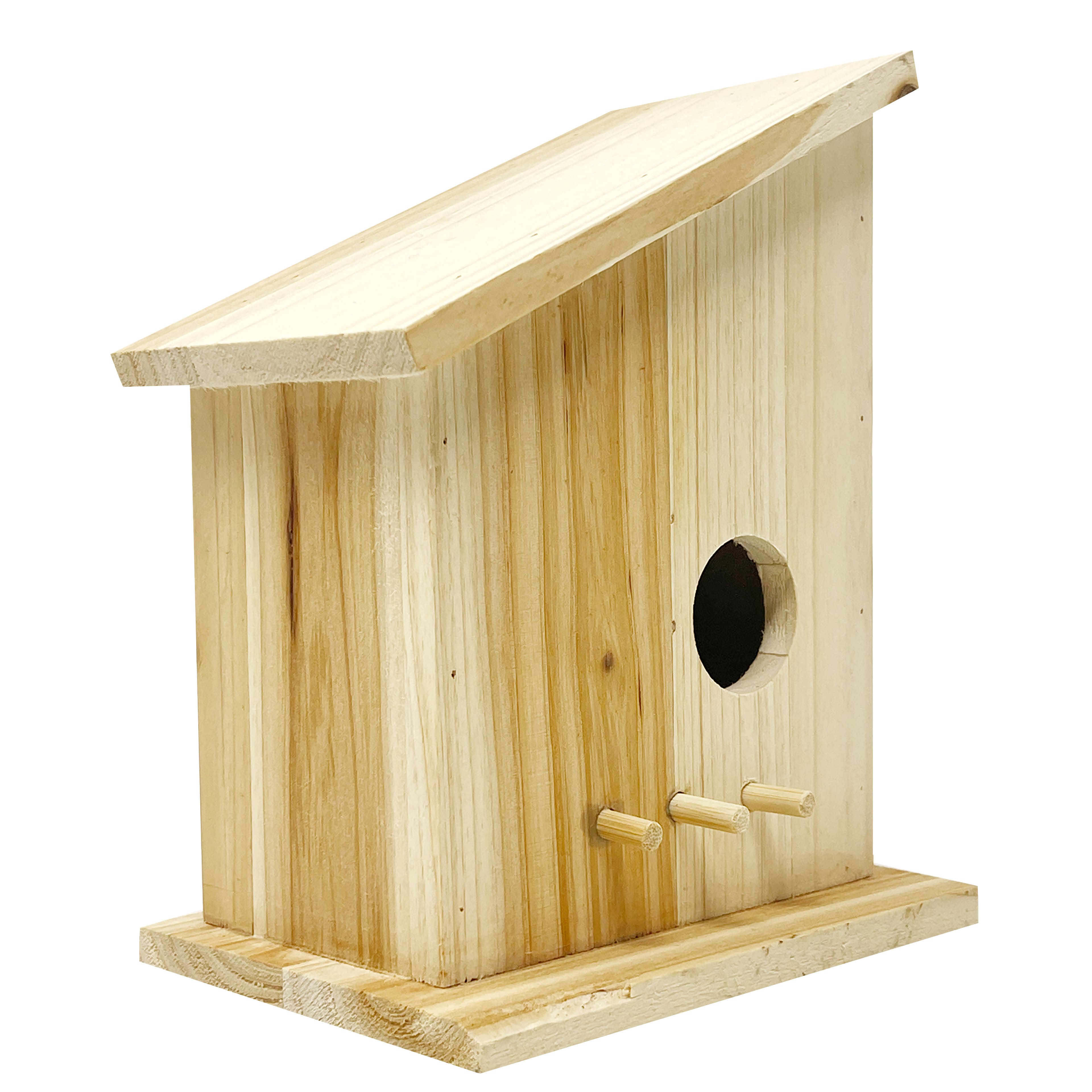 8" Unfinished Wood Modern Side Angle Birdhouse
