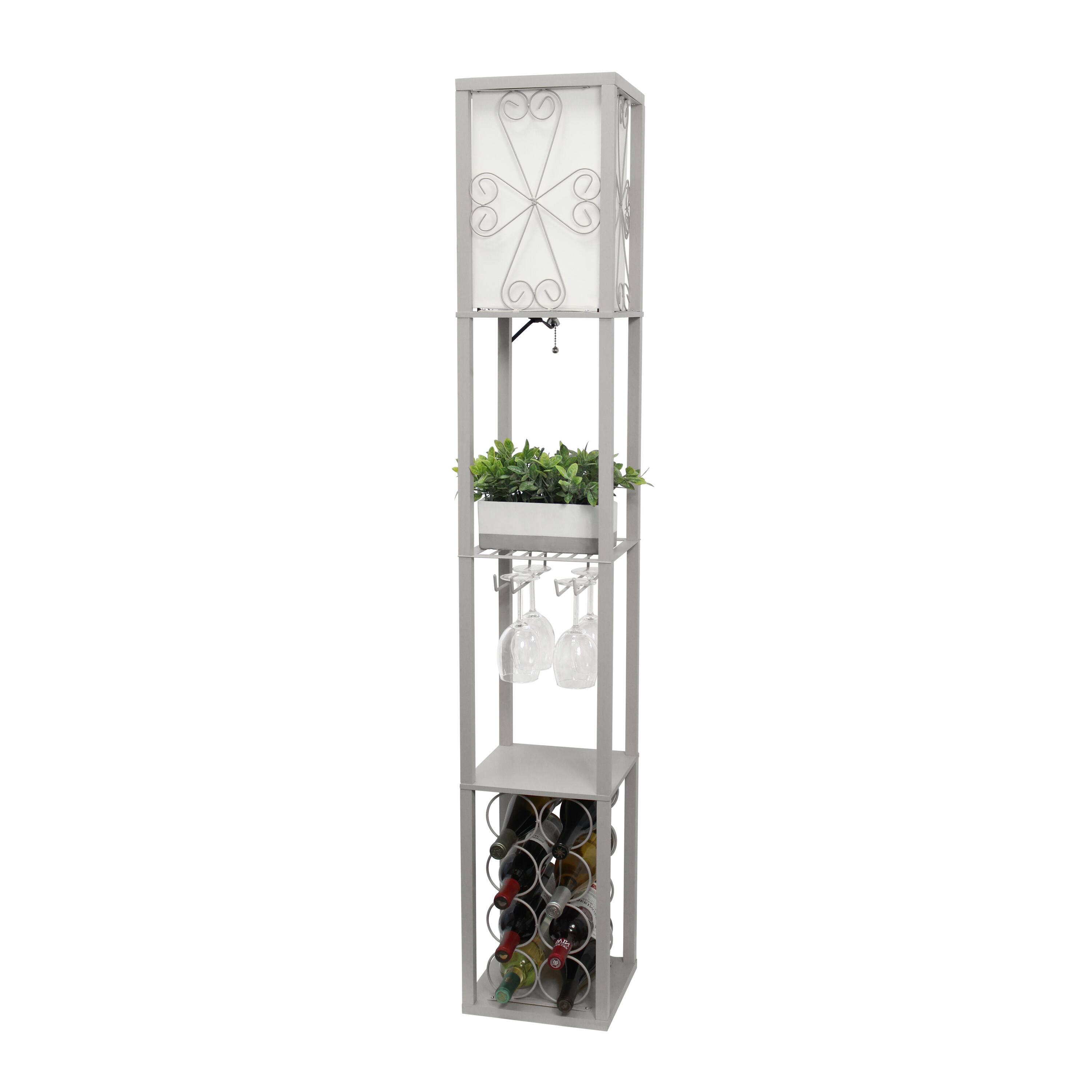 Simple Designs&#x2122; Floor Lamp Storage Shelf and Wine Rack with Linen Shade