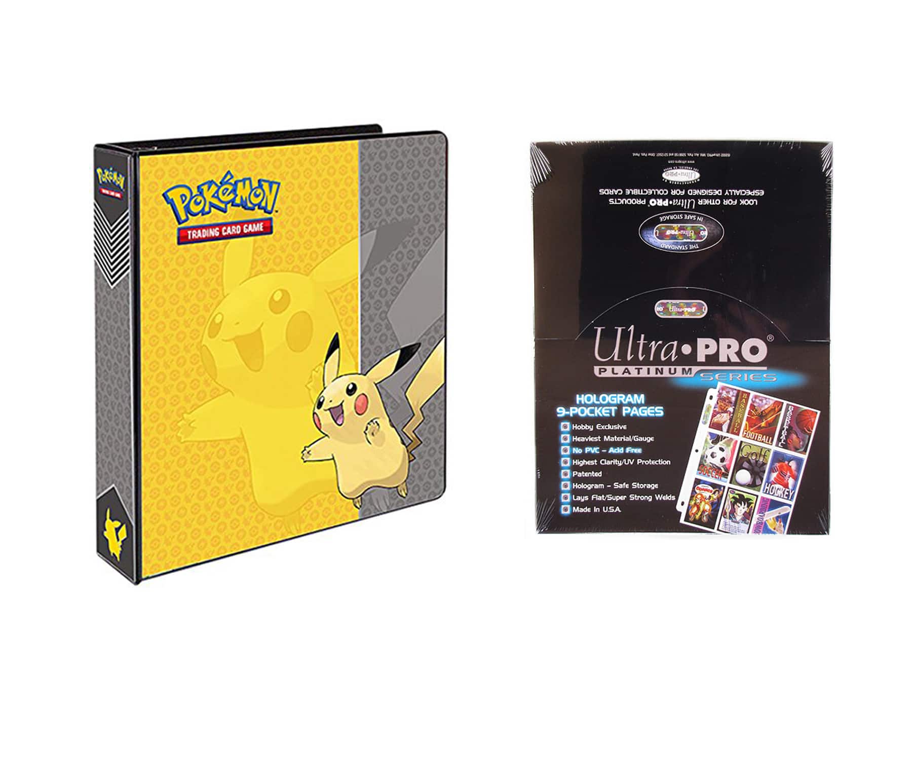 Pokemon Pikachu 2 Inches 3-Ring Binder Card Album with 100 Ultra Pro Platinum 9-Pocket Sheets