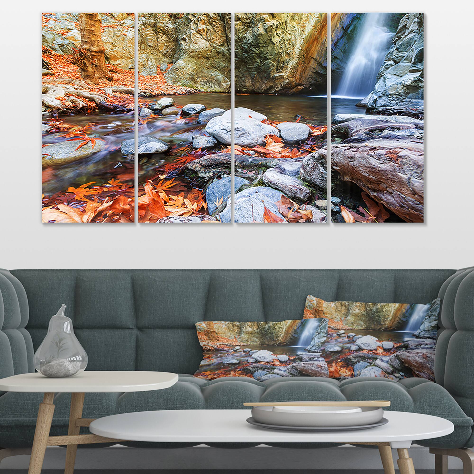 Designart - Beautiful Serenity Waterfall in Cyprus - Landscape Wall Art on Canvas