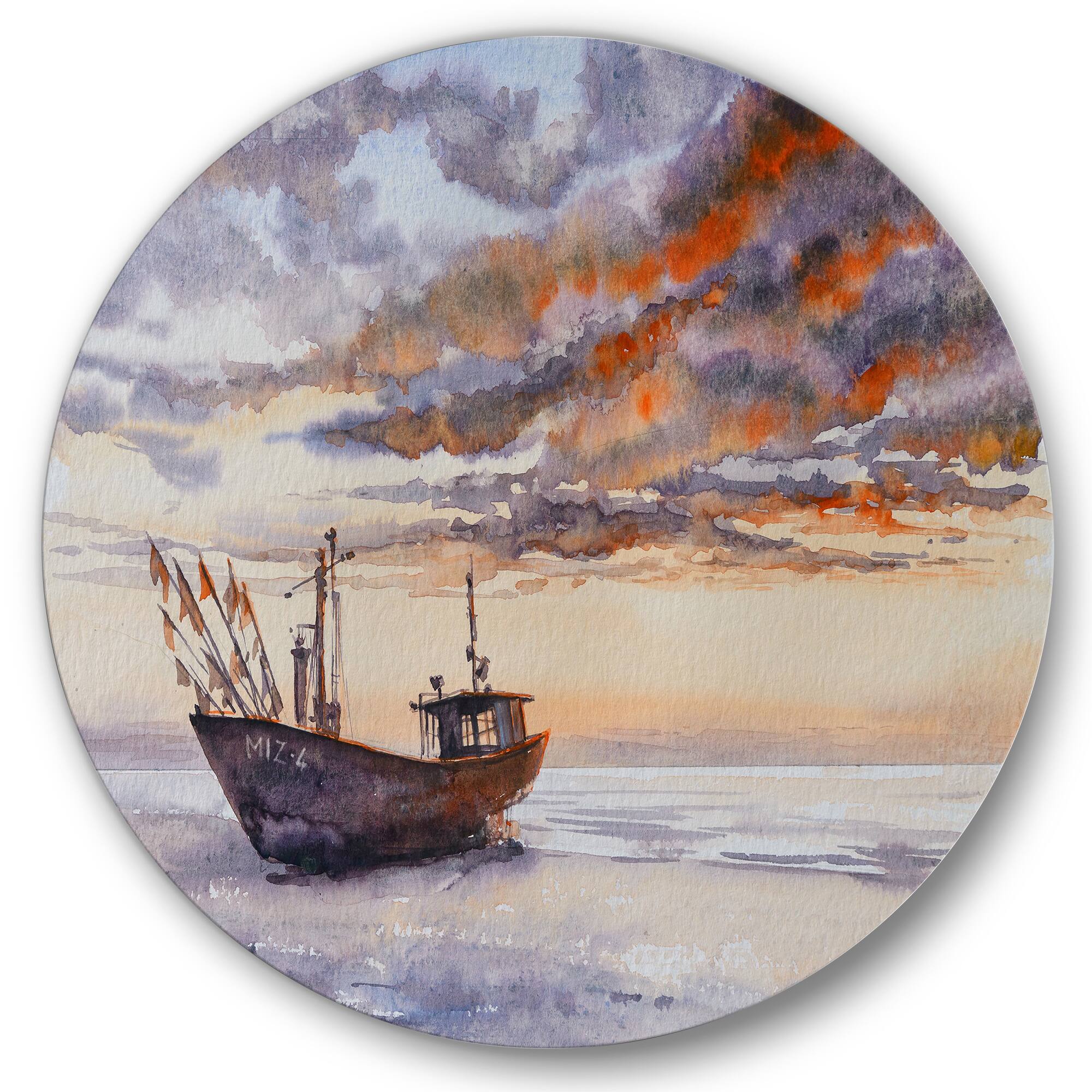 Designart - Wooden Fishing Boat On The Baltic Shore - Nautical &#x26; Coastal Metal Circle Wall Art
