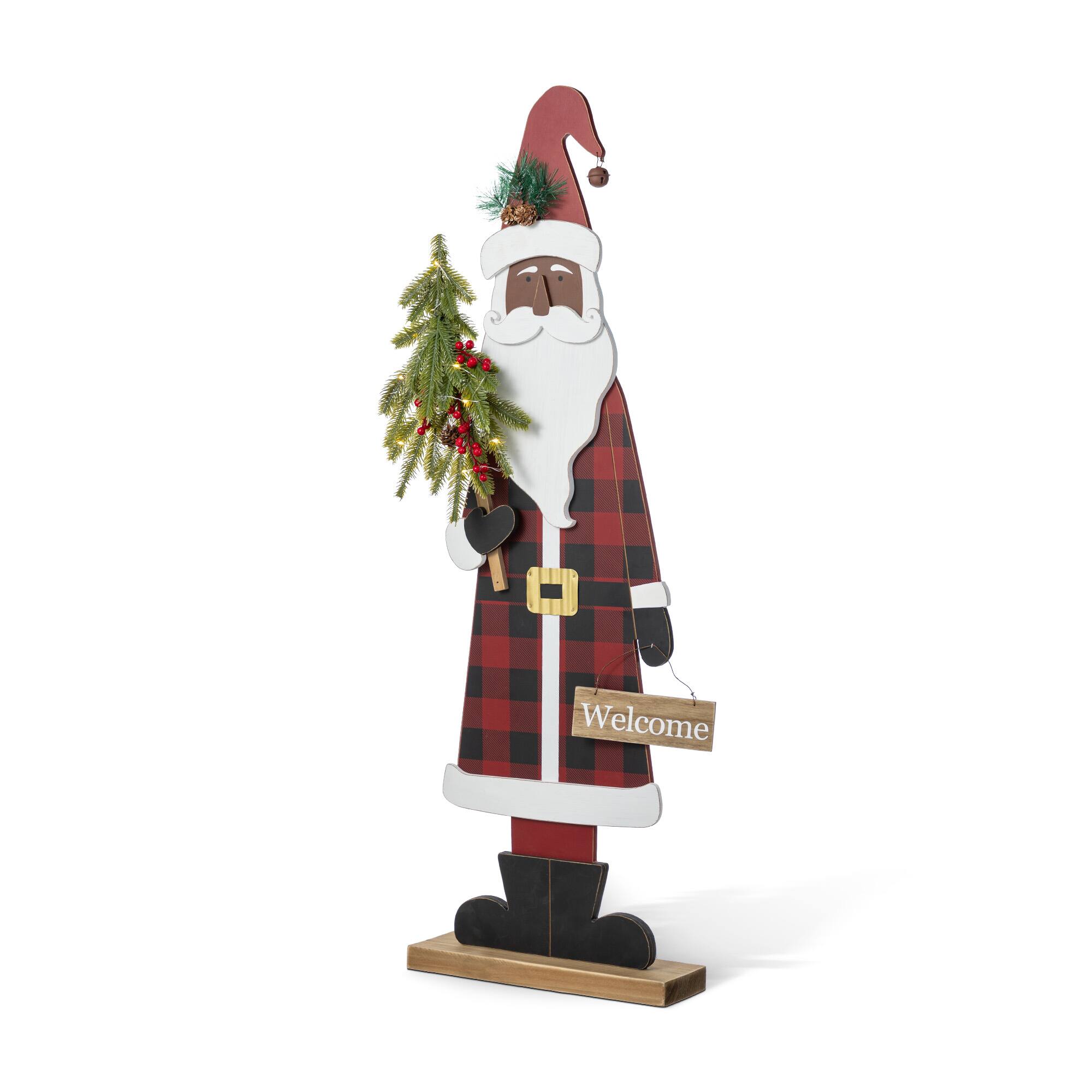 Glitzhome® 35.75" Lighted Wooden Africa Santa Porch Decor with Timer