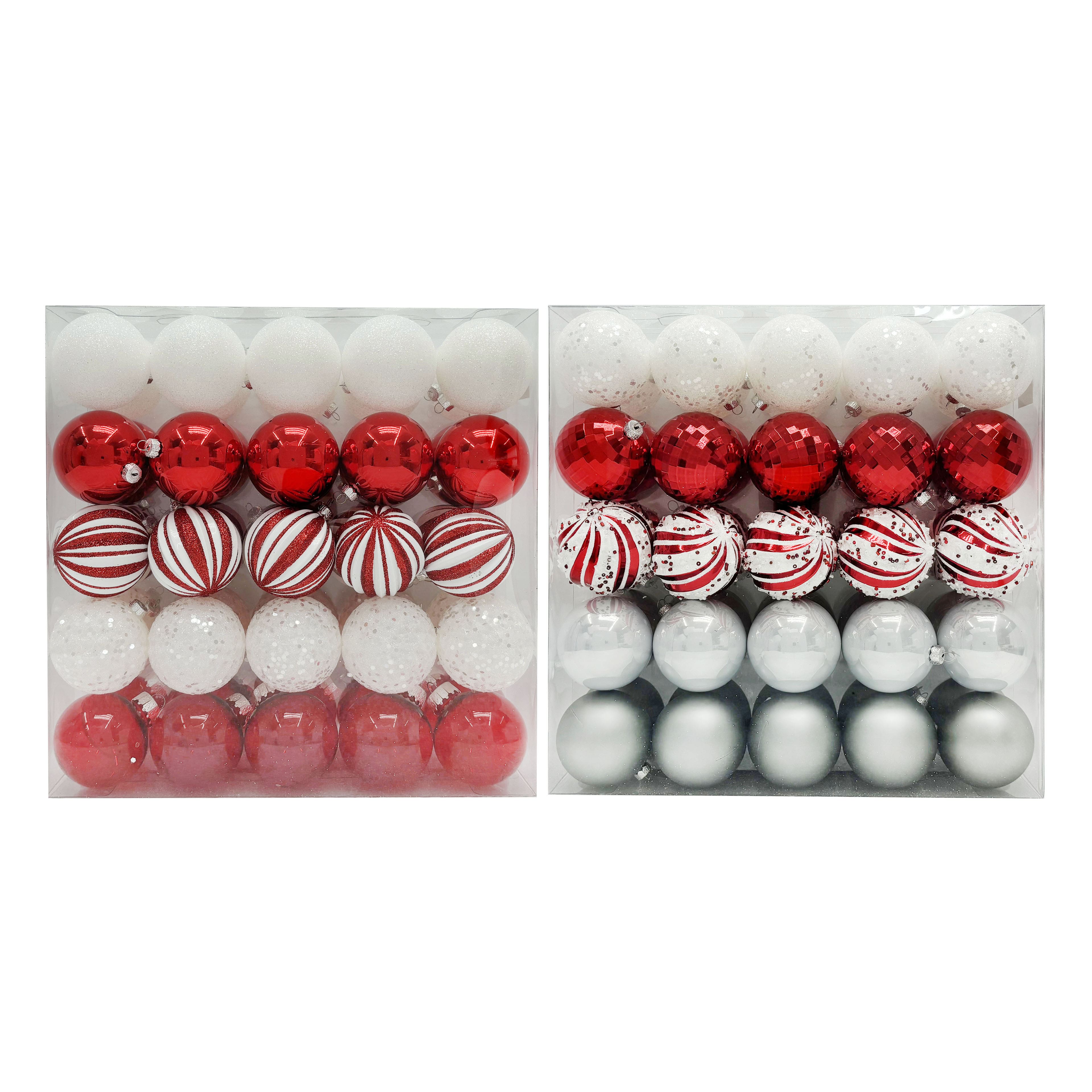 Assorted 50 Pack 2.25&#x22; Red &#x26; White Shatterproof Ball Ornament Mix by Ashland&#xAE;