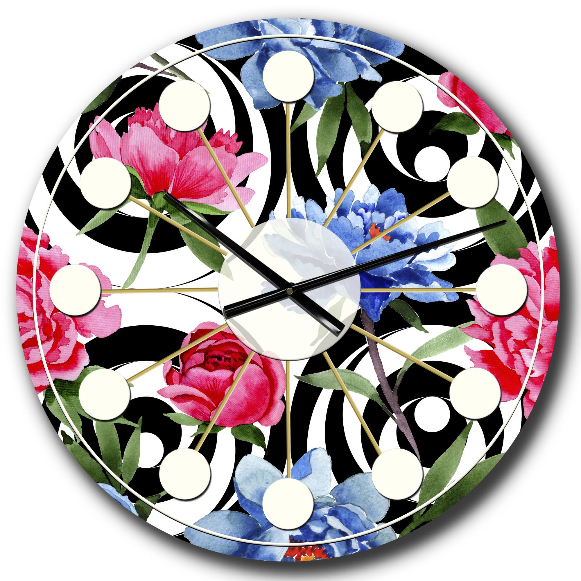 Designart Floral Retro Pattern I Mid-Century Modern Wall Clock