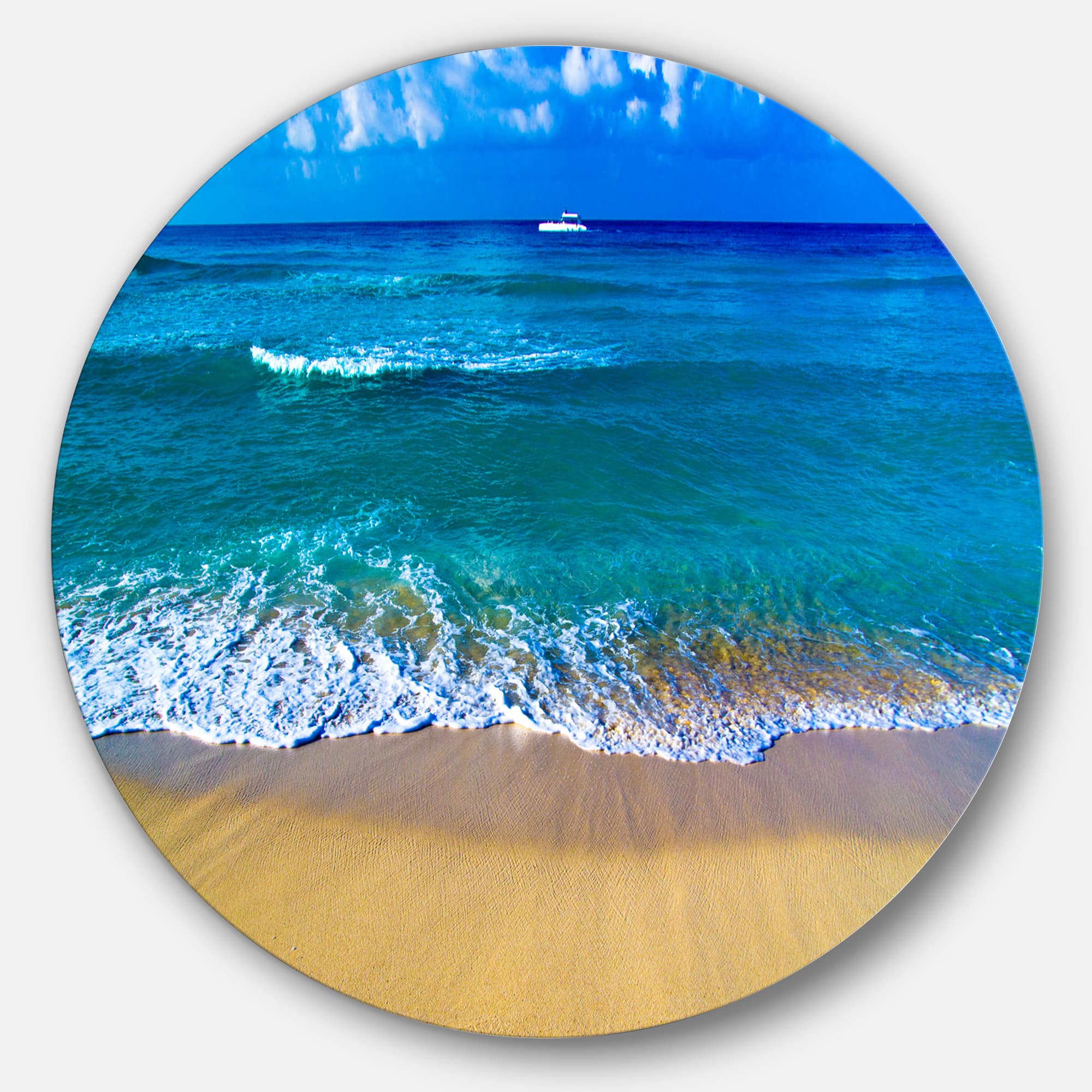 Designart - Floating Blue Waves Beach&#x27; Large Seashore Metal Circle Wall Art