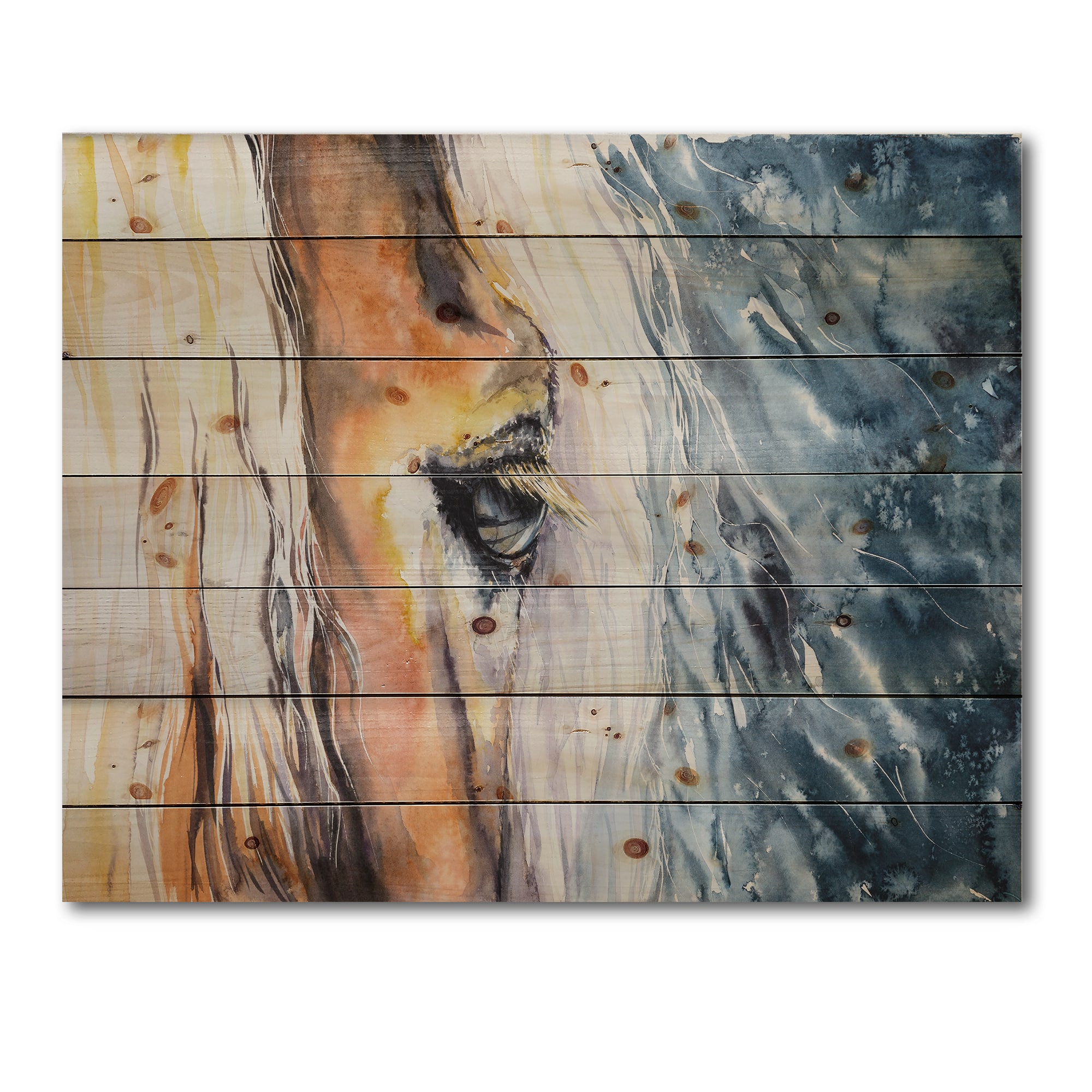 Designart - Close-Up of A Beautiful Horses Eye II - Farmhouse Print on Natural Pine Wood