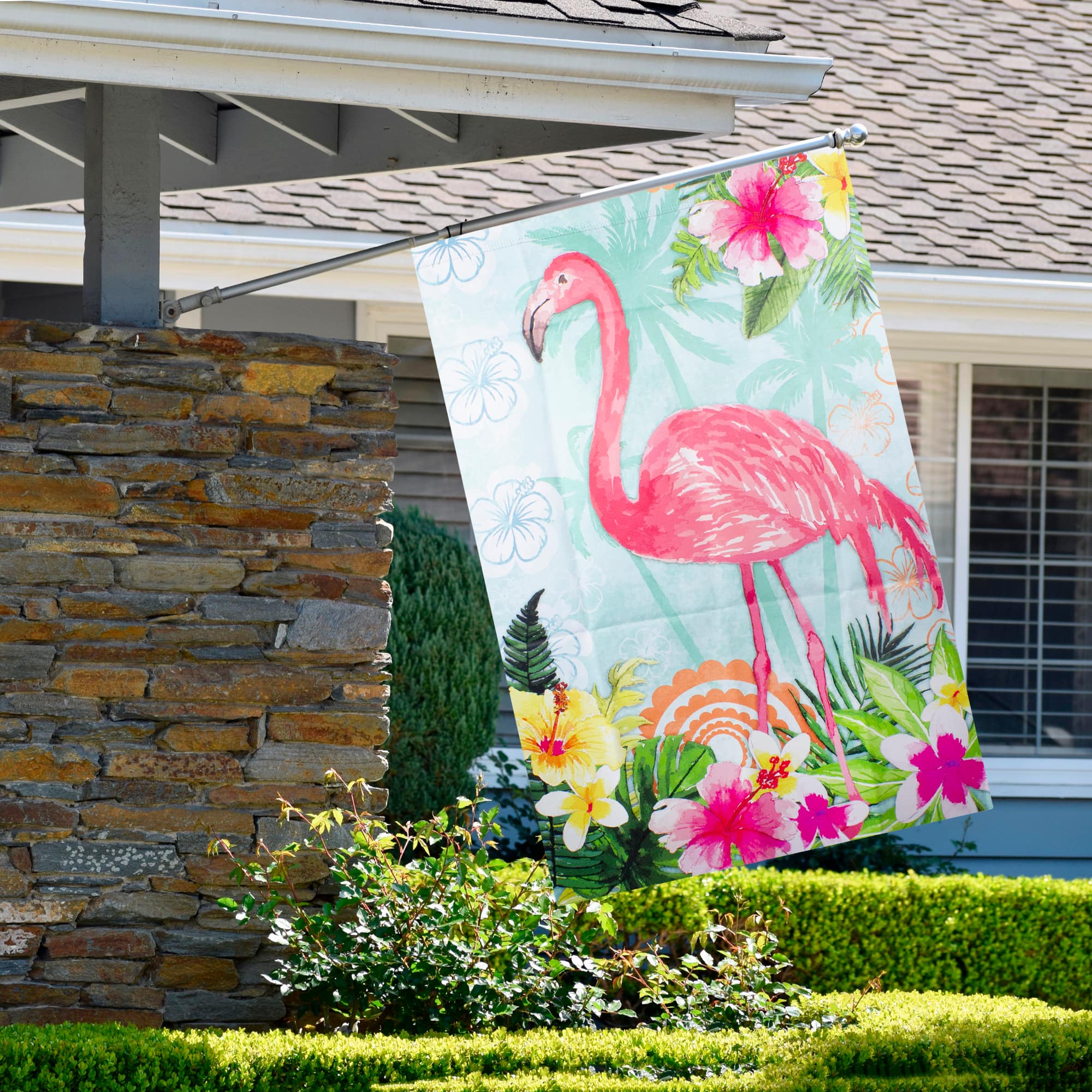 Tropical Flamingo Spring Outdoor House Flag