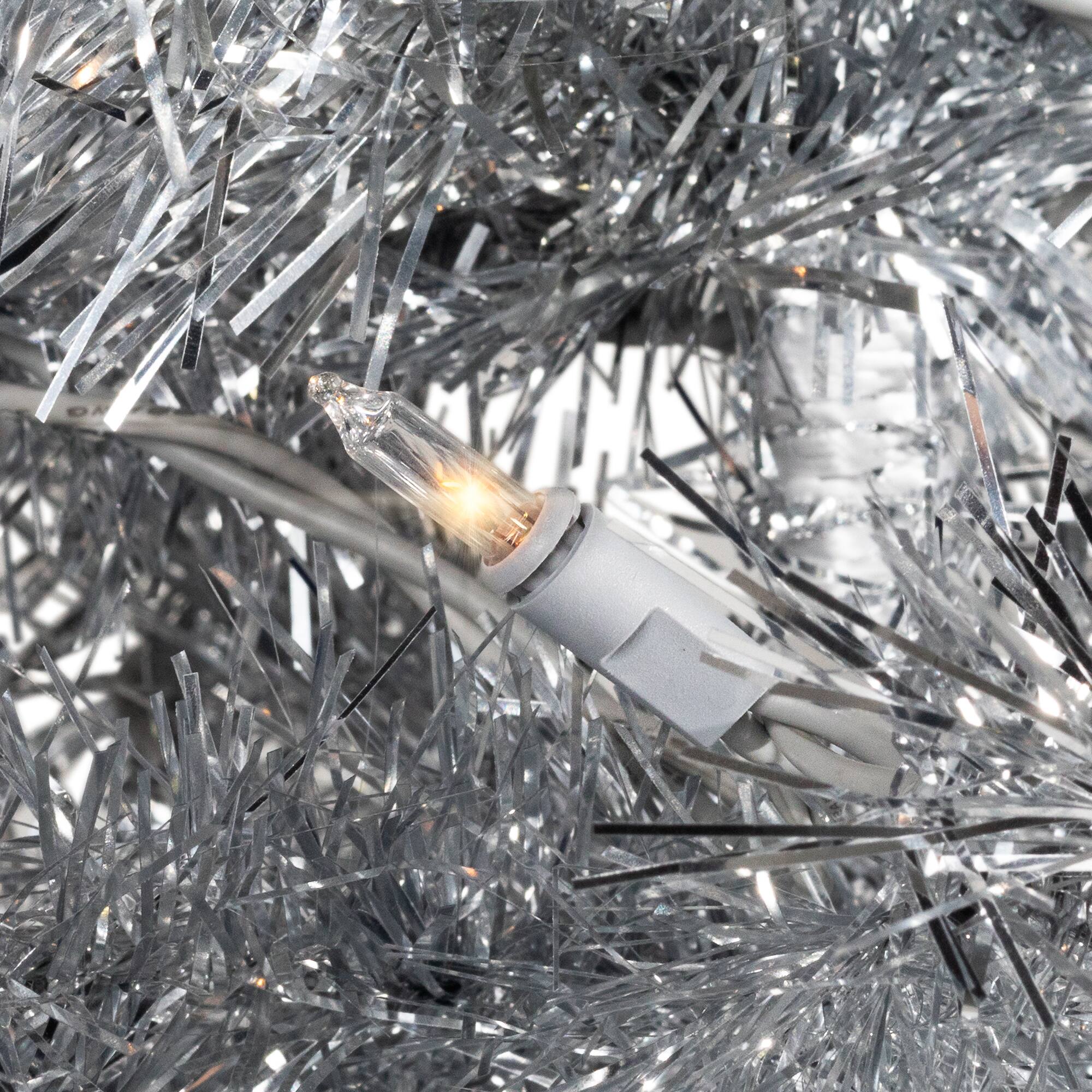 3ft. Pre-Lit Silver Tinsel Artificial Christmas Tree, Clear Lights