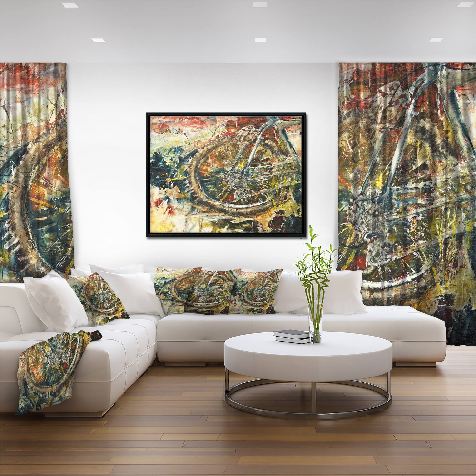 Designart - Mountain Bike Oil Painting - Abstract Framed Canvas Artwork