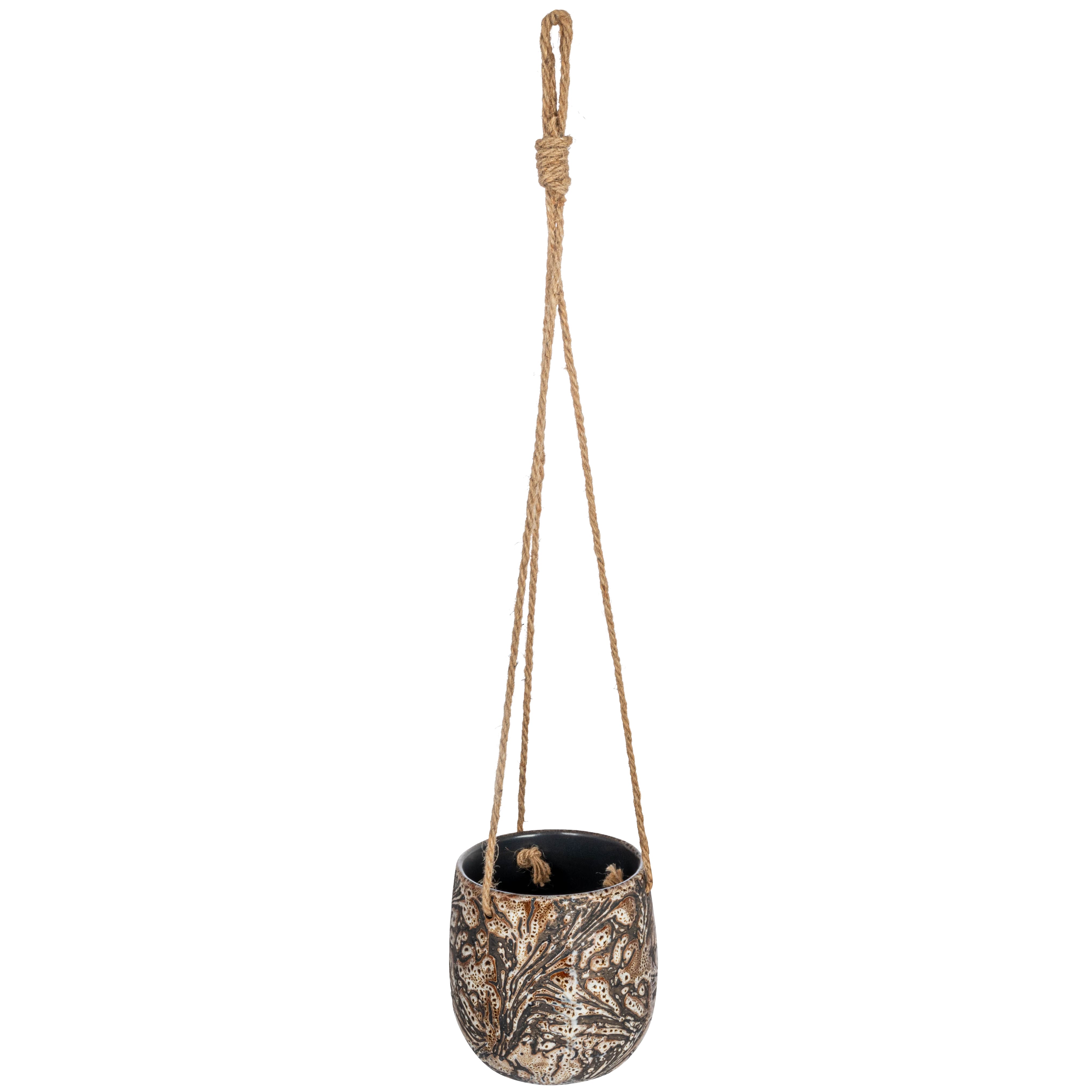 5&#x22; Brown Hanging Stoneware Planter with Rope
