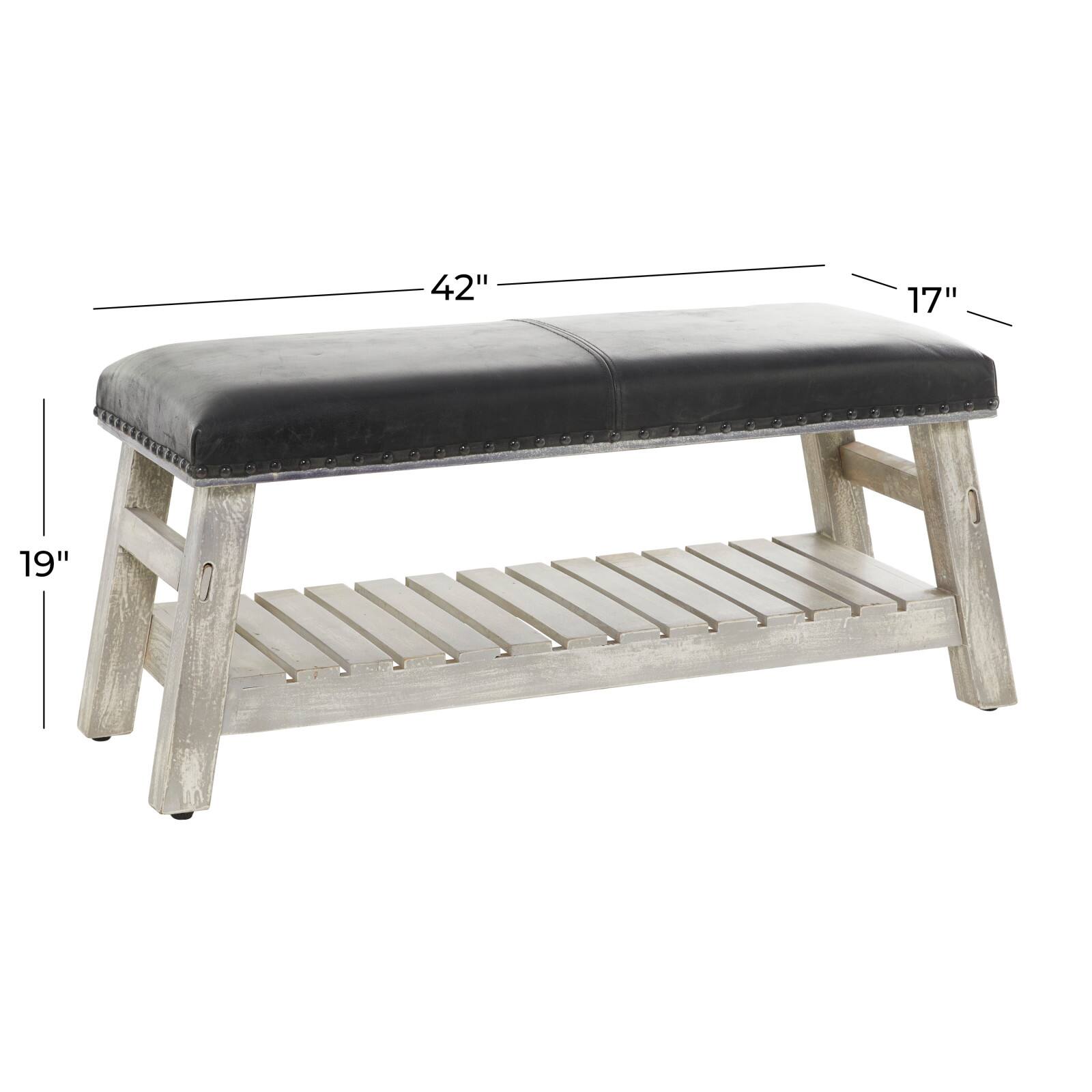 42&#x22; Black Wood Bench With Lower Shelf
