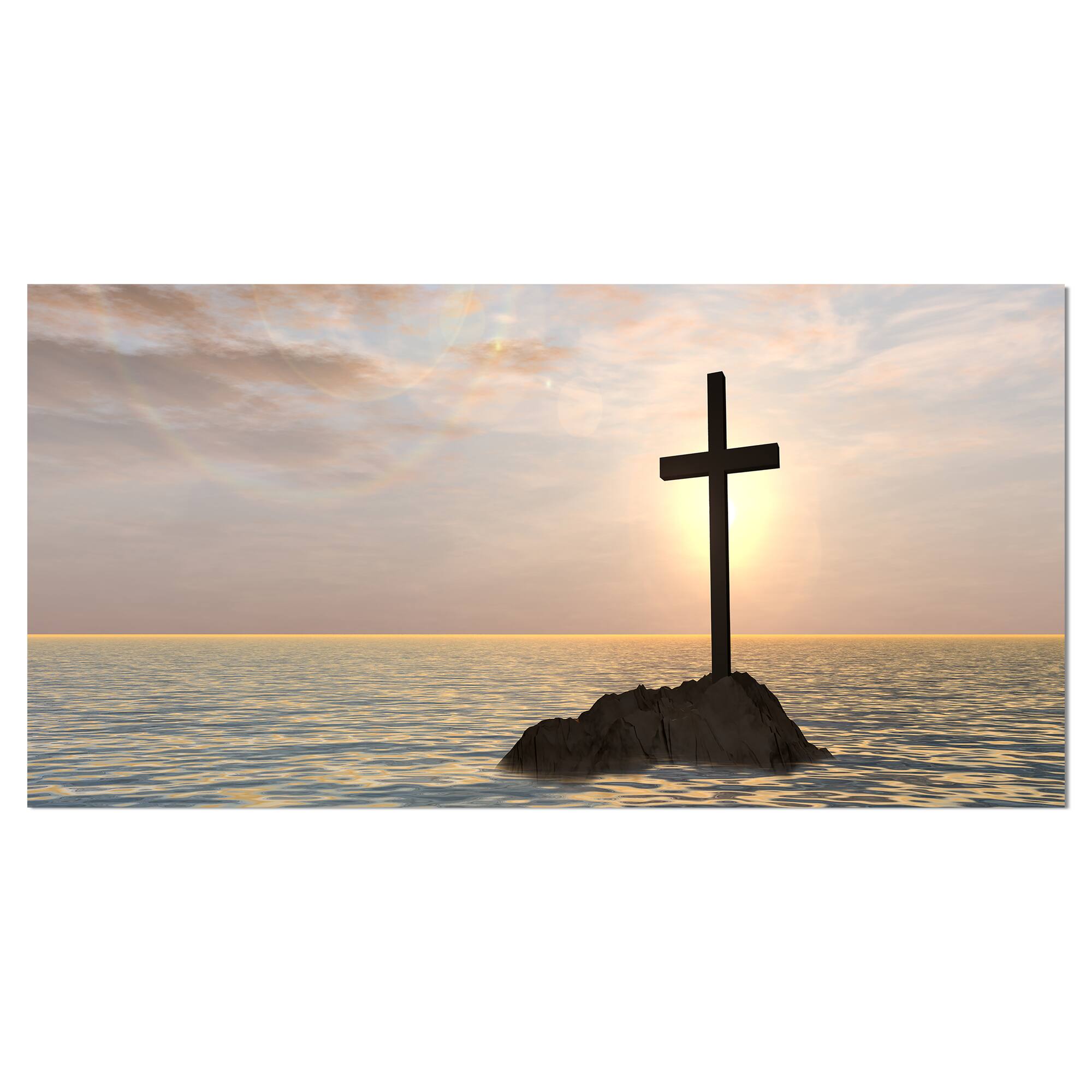 Designart - Jesus Christian Cross in Bay View - Religious Art on Wrapped Canvas