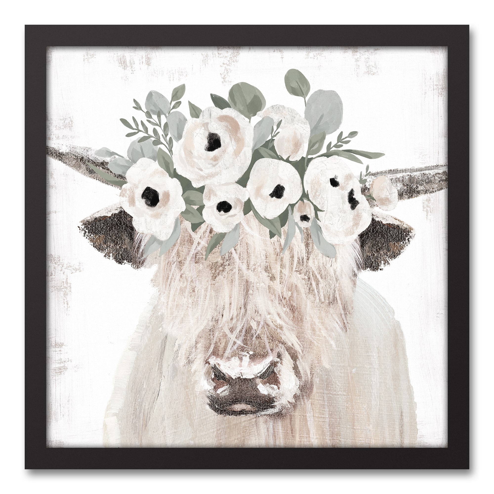 Highland Cow In A Crown 17.73" x 17.73" Black Framed Canvas