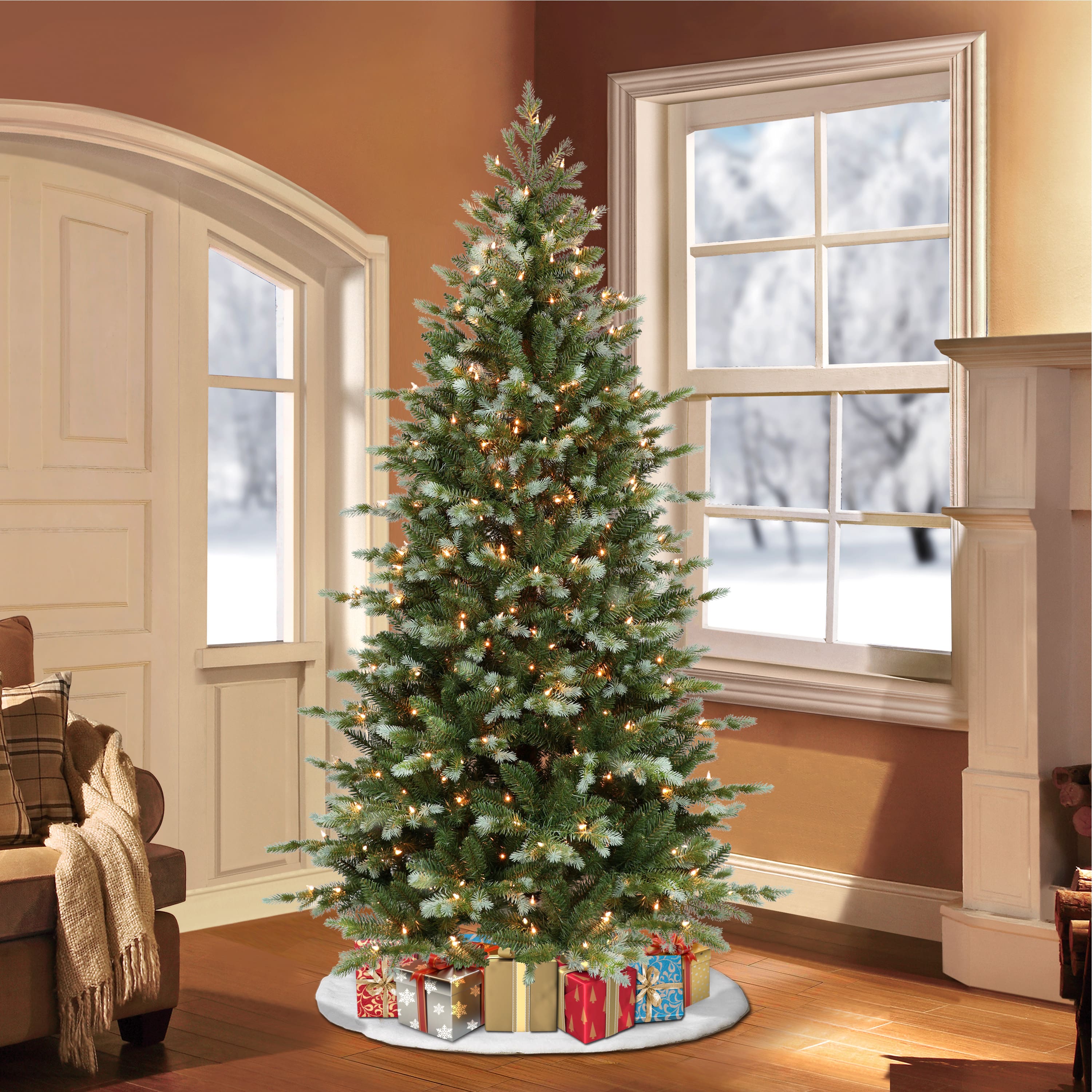 6.5ft. Pre-Lit Slim Colorado Blue Spruce Artificial Christmas Tree, Clear Lights