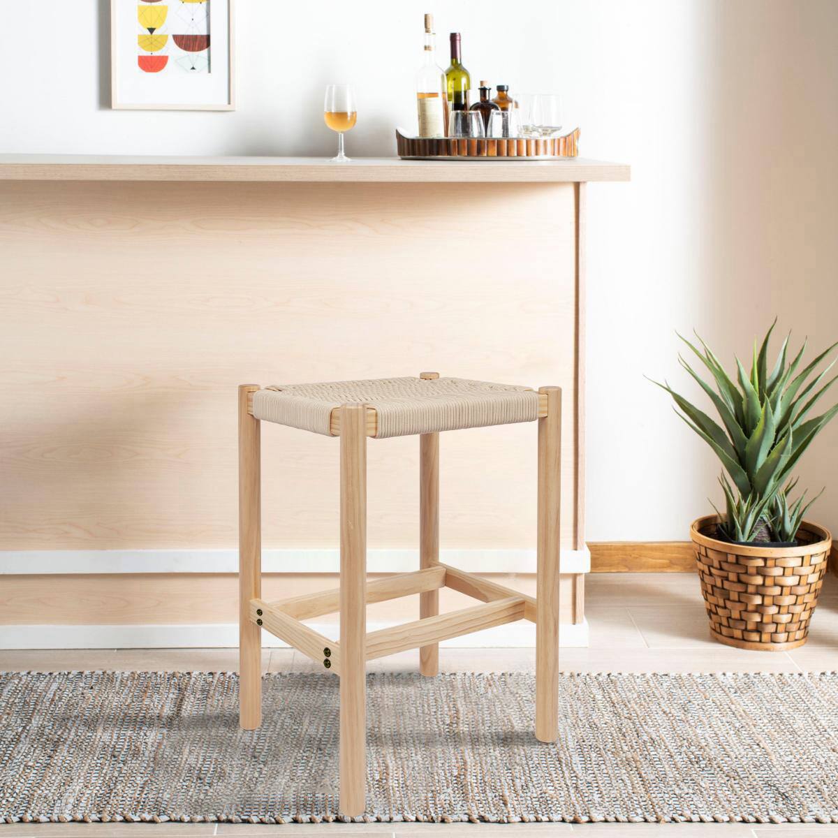 Hello Honey&#xAE; Fernway 25&#x22; Solid Wood and Woven Rope Counter Height Stool