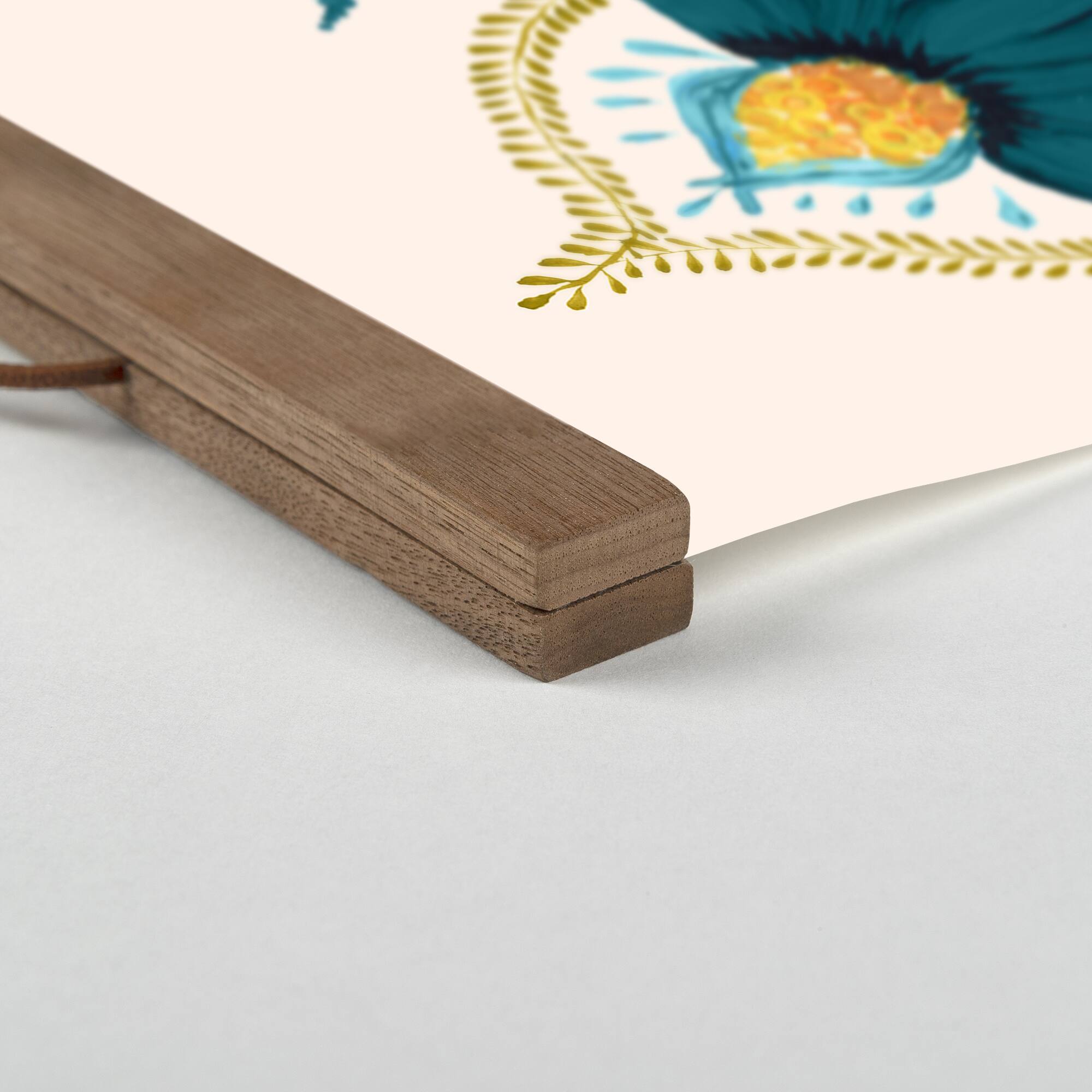 Teal Floral Teak Hanging Canvas Art