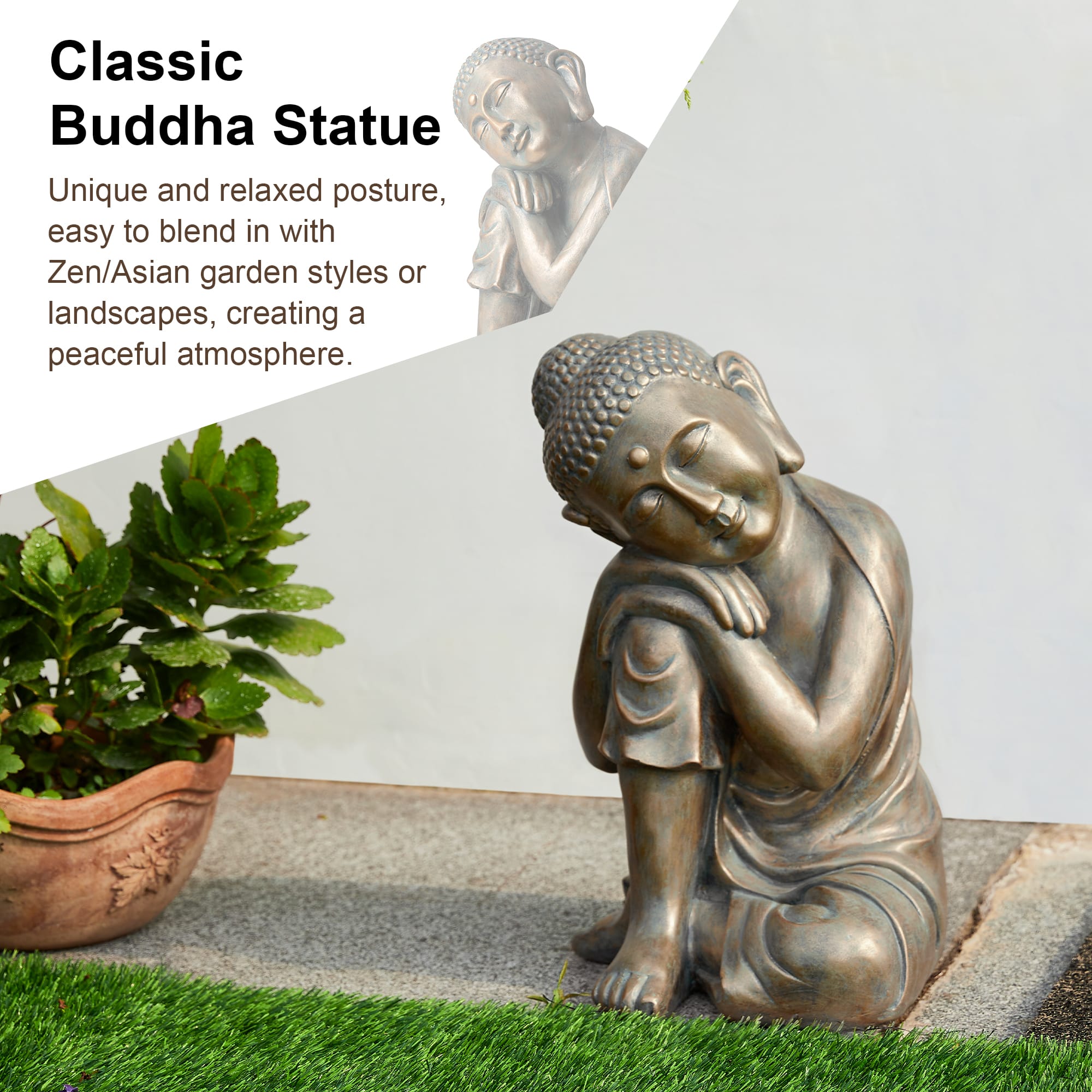 Glitzhome&#xAE; 18&#x22; Faux Bronze Resting Buddha Garden Statue