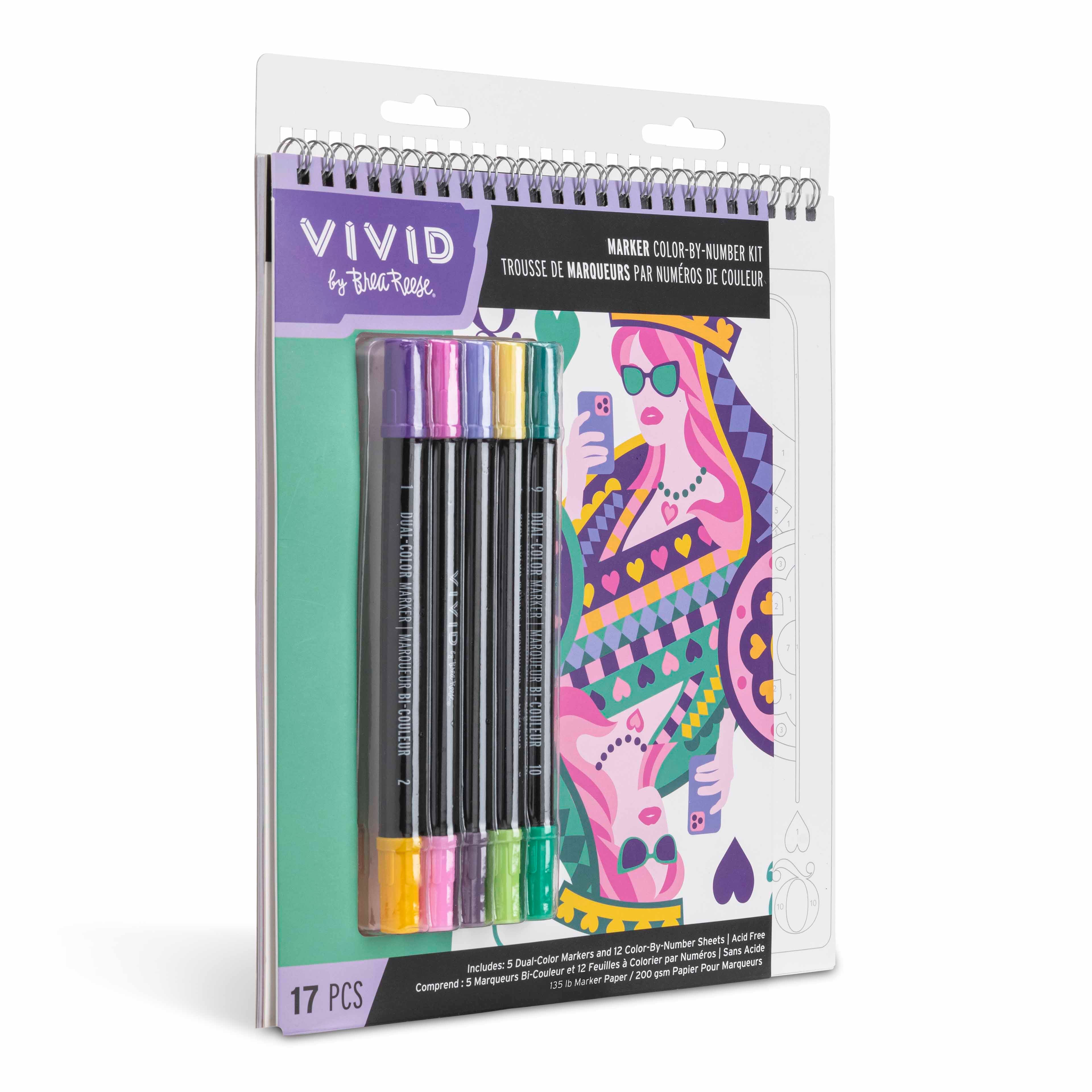 VIVID by Brea Reese&#xAE; Queen of Hearts Marker Color-by-Number Kit