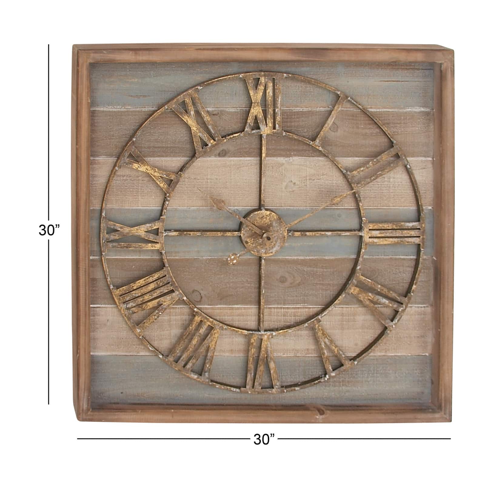 Brown Contemporary Wood Wall Clock, 30&#x22; x 30&#x22;