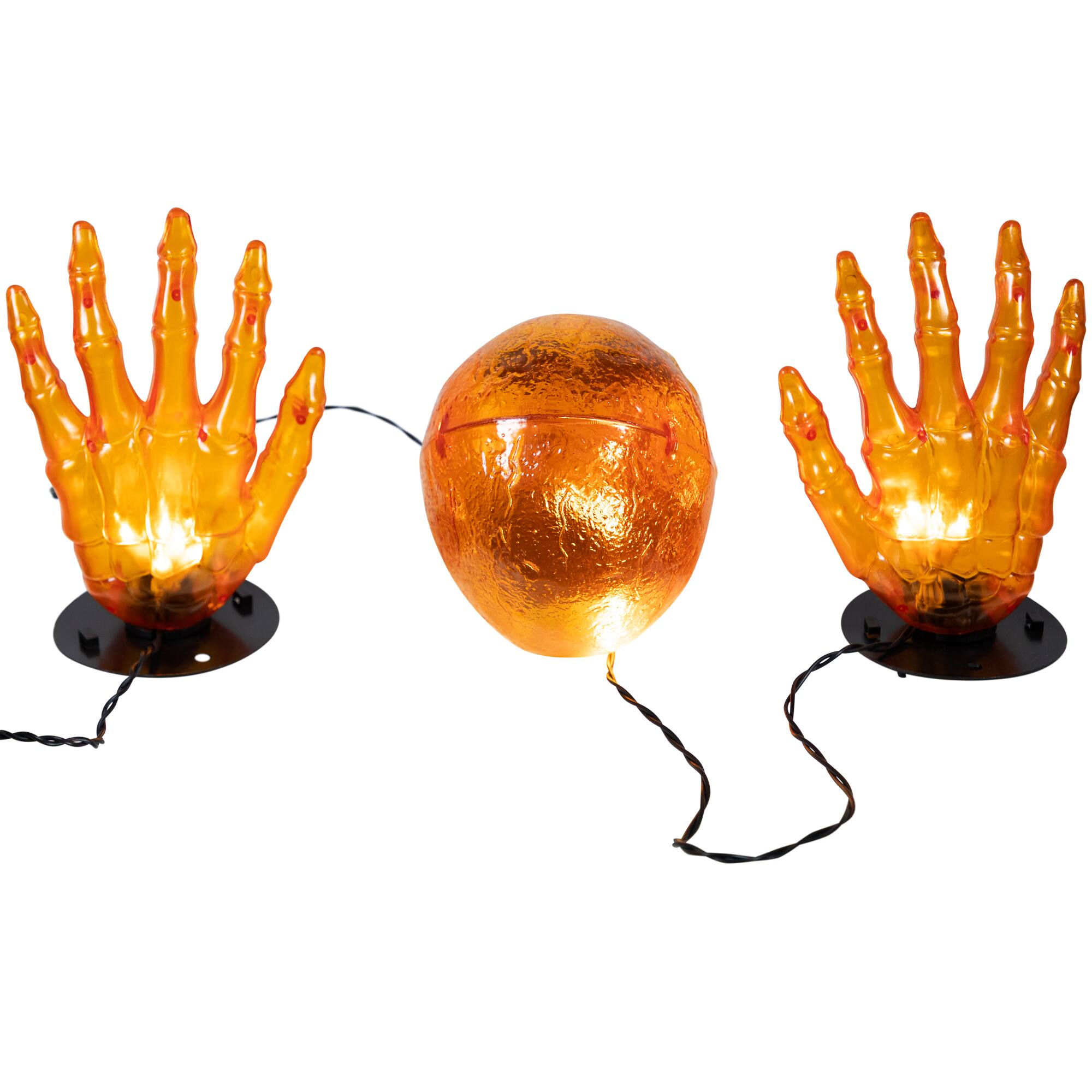 8.5&#x22; Lighted Orange Skull &#x26; Hands Outdoor Halloween Decoration