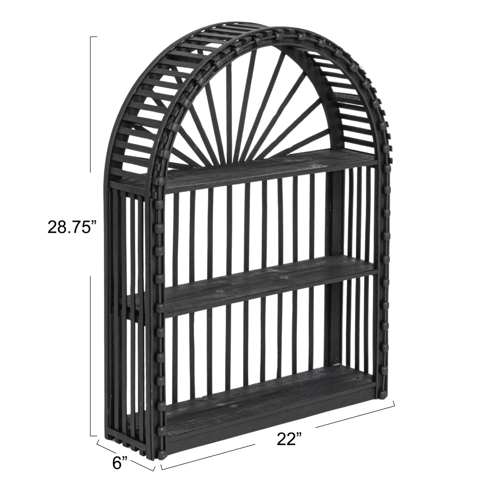 Hello Honey&#xAE; Black Arched Bamboo &#x26; Wood Wall Shelf