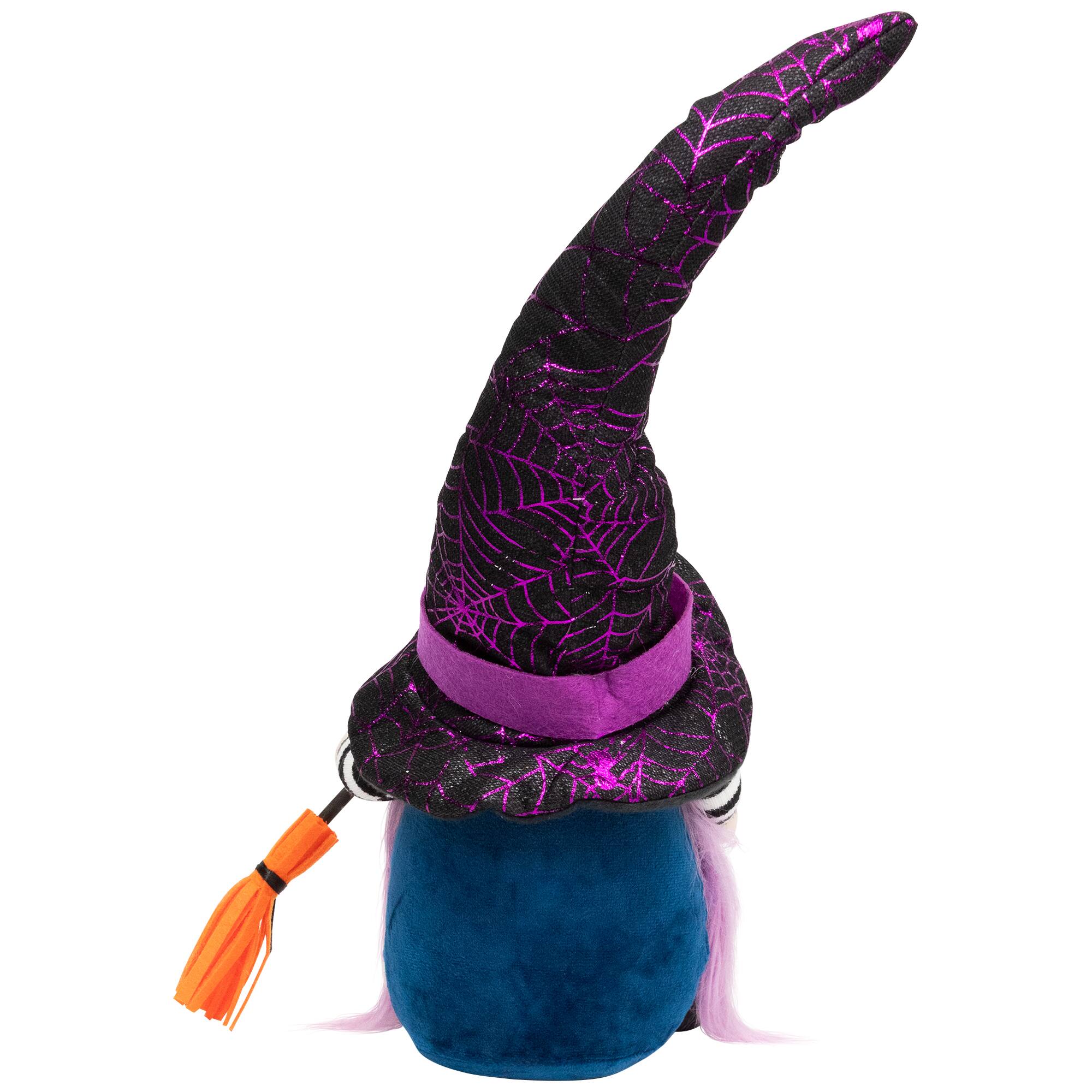 15" Black & Purple Halloween Gnome Witch with Broom