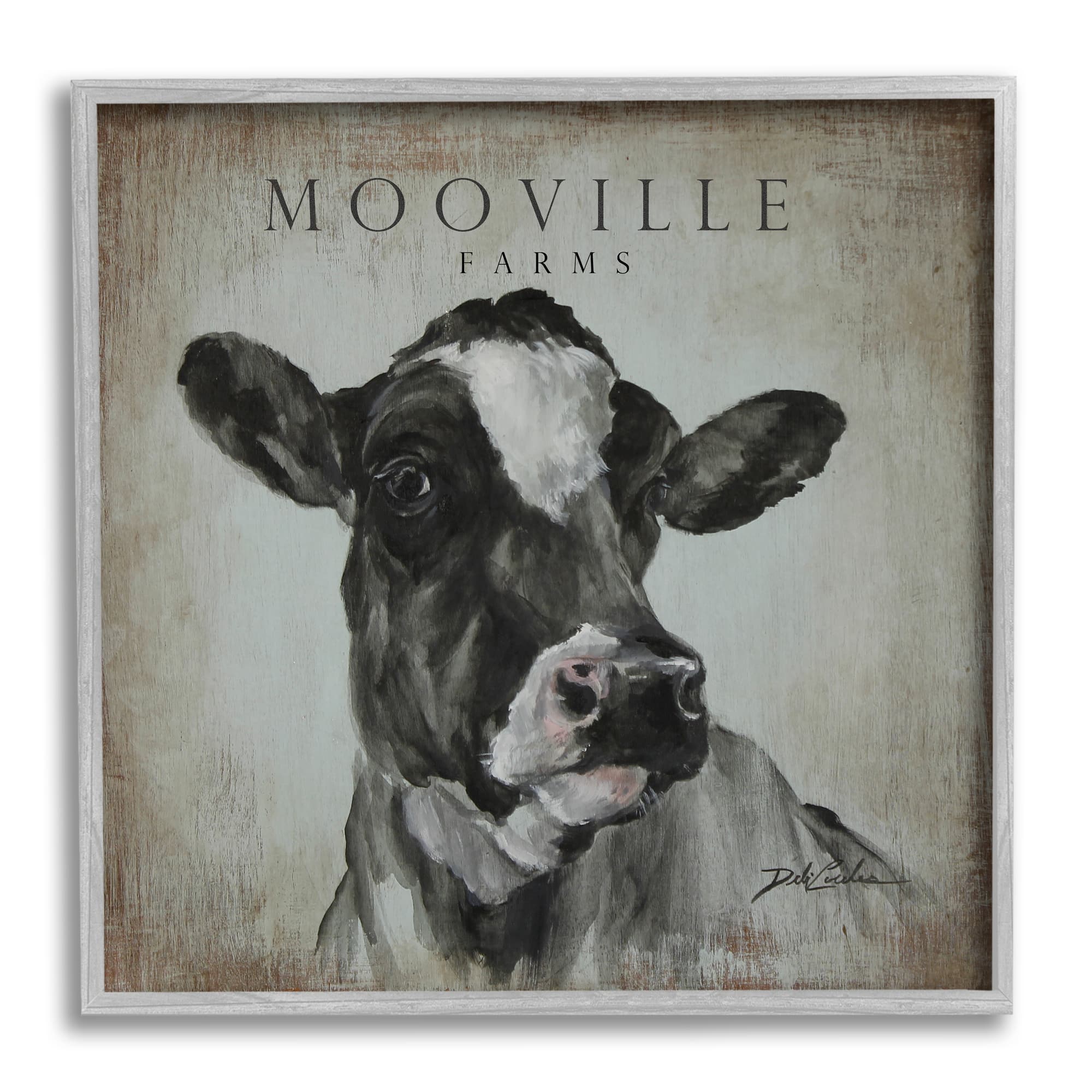 Stupell Industries Mooville Farms Rustic Sign Vintage Dairy Cow Portrait Framed Wall Art