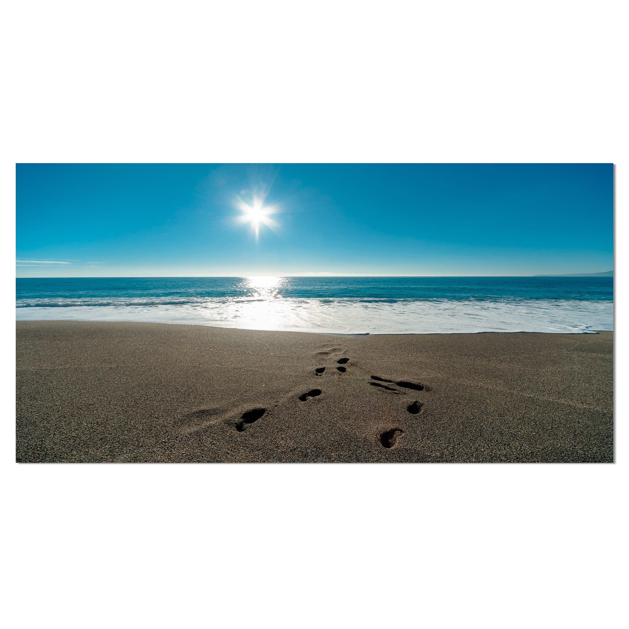 Designart - Blue Sea and Footprints in Sand - Large Seascape Art Canvas Print