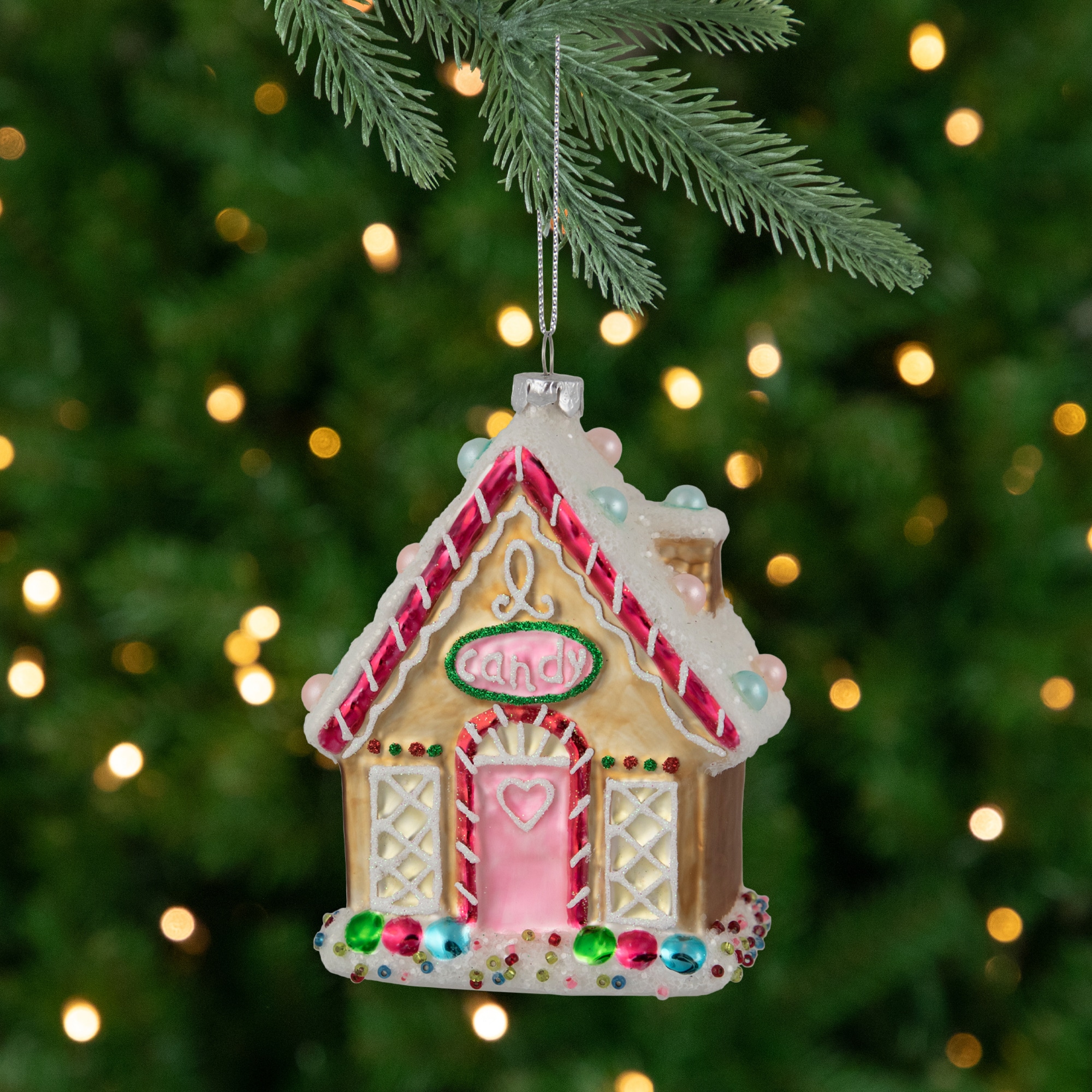 4.5" Glittered Gingerbread House Glass Christmas Ornament
