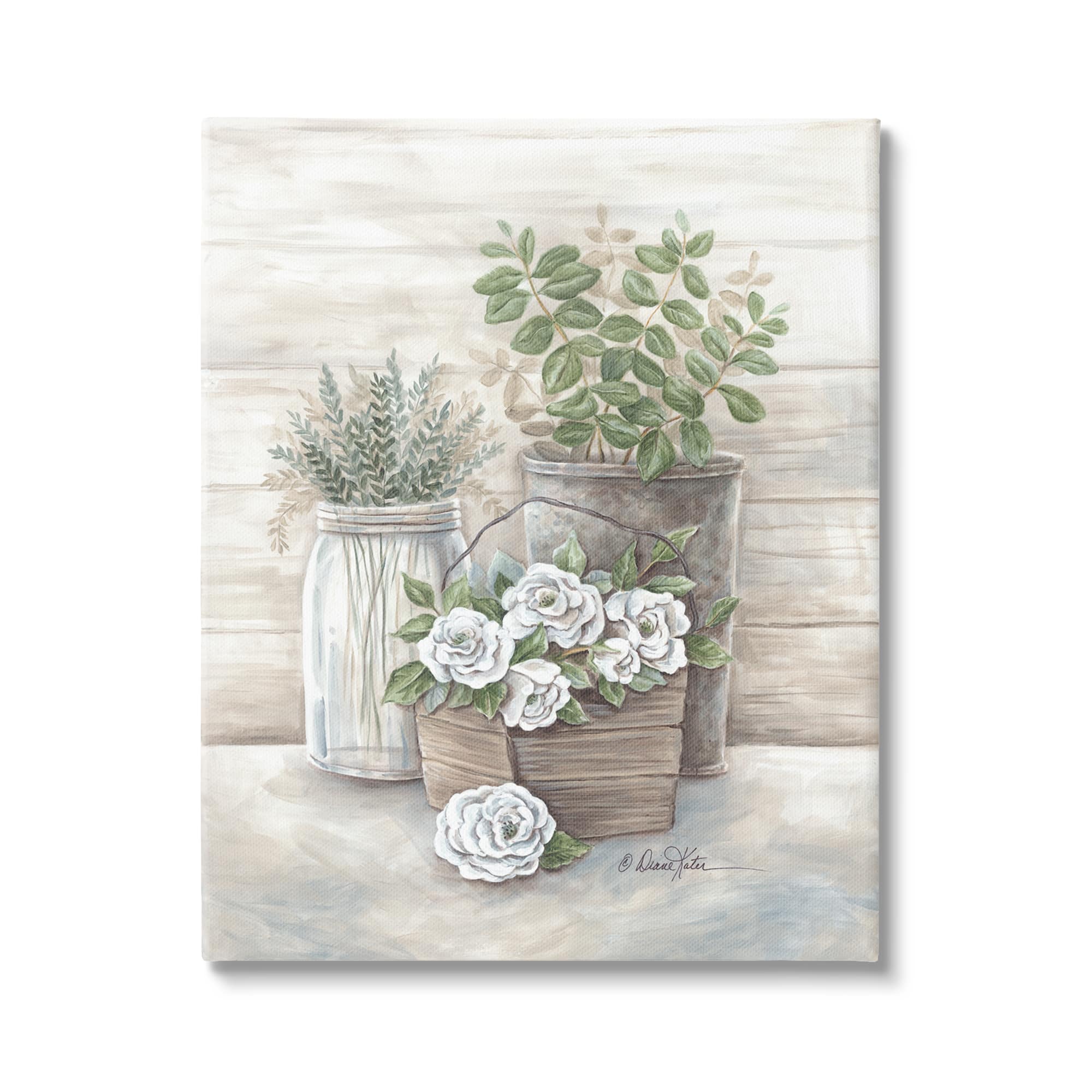 Stupell Industries Country Succulents Botanicals Rustic Jar Canvas Wall Art
