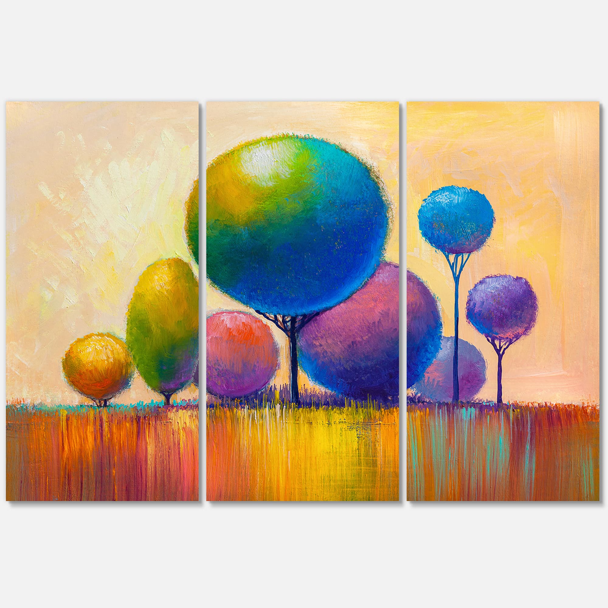 Designart - Colourful Ornamental Trees VIII - Modern Canvas Wall Art Print