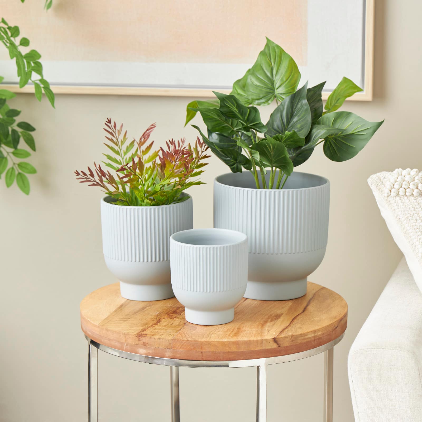 Light Blue Ceramic Planter with Tapered Base Set