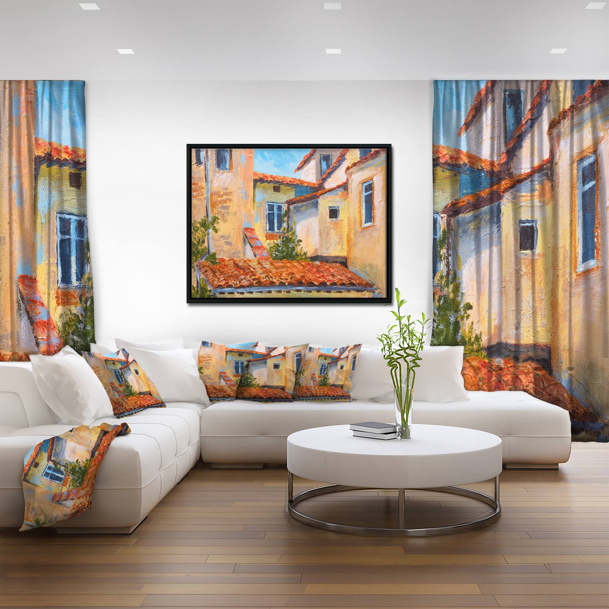 Designart - European Rooftops - Cityscape Canvas Art Print in Black Frame