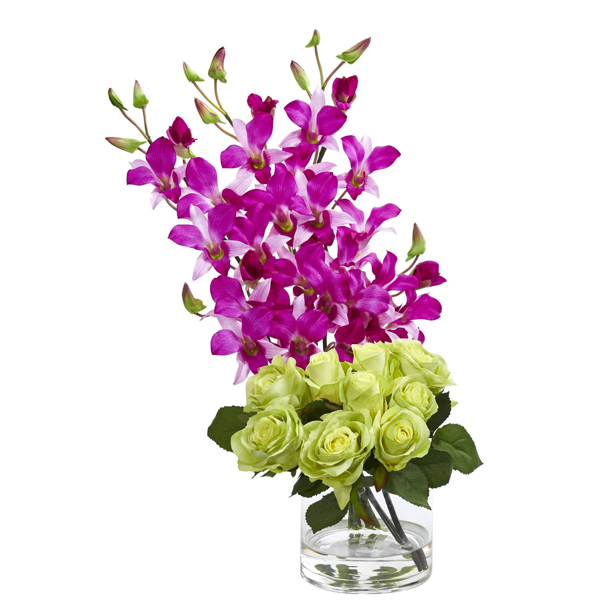 20&#x22; Rose &#x26; Orchid Arrangement in Glass Vase