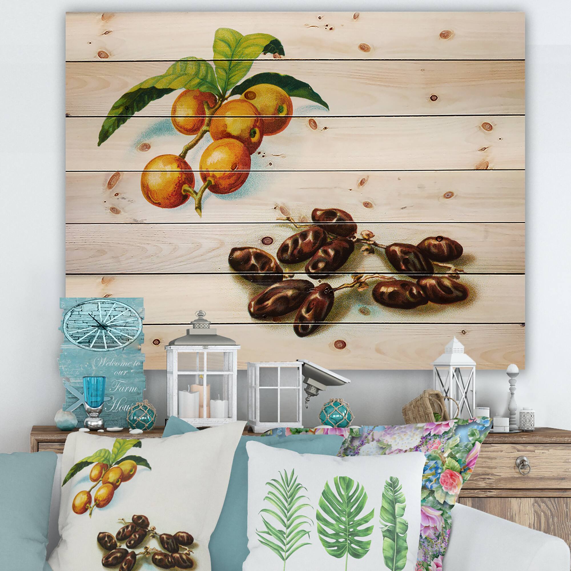 Designart - Vintage Fruits IV - Farmhouse Print on Natural Pine Wood