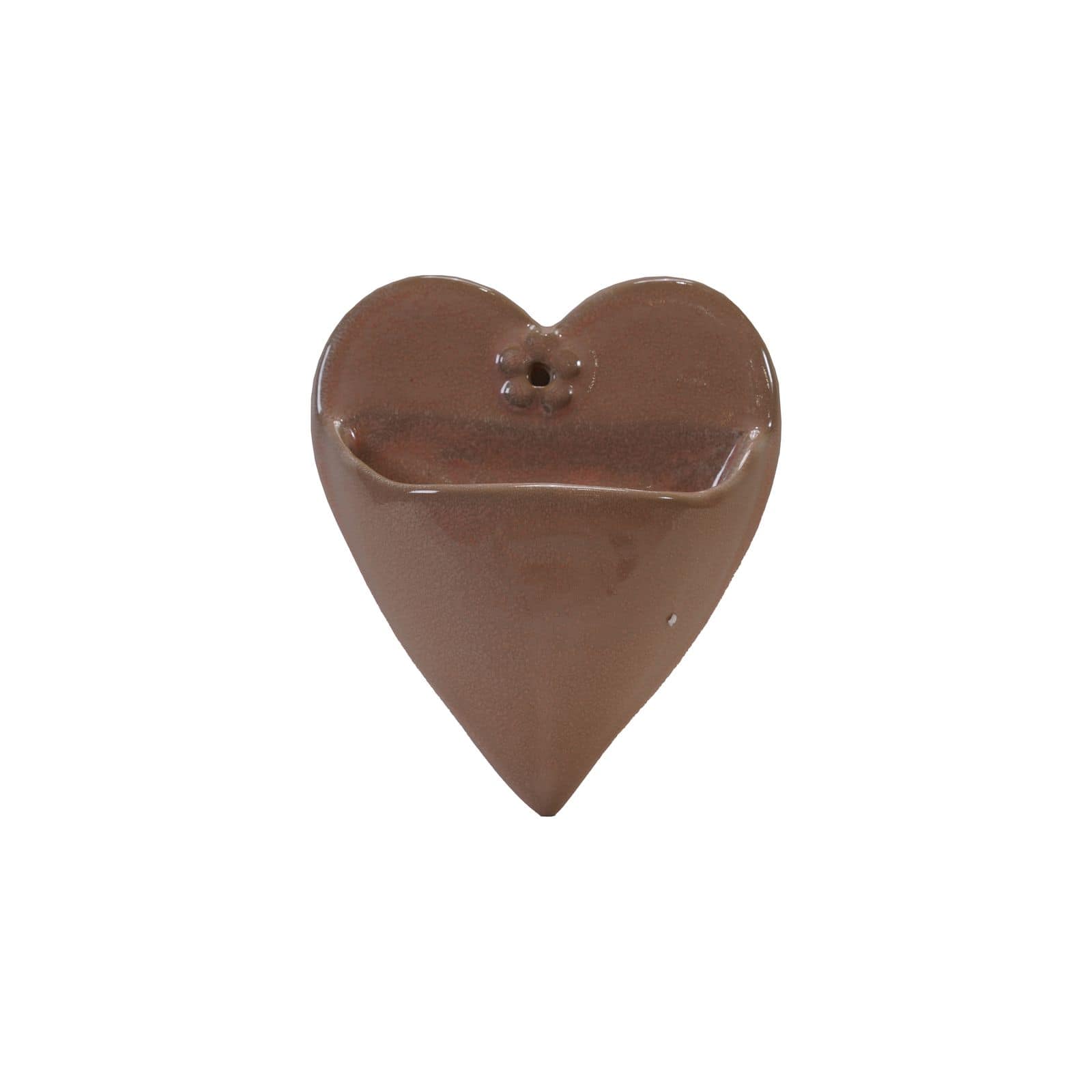 Hello Honey® Stoneware Brown Heart Shaped Wall Planter with Reactive Glaze
