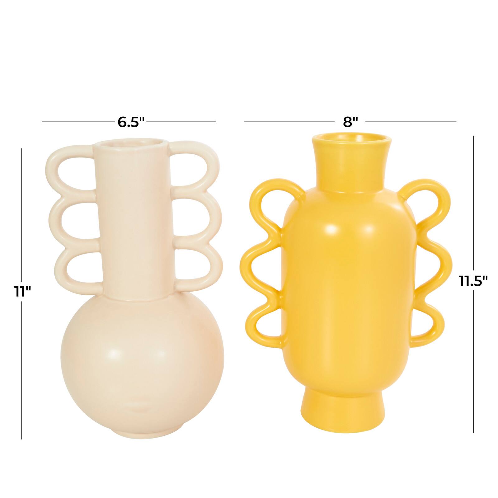 CosmoLiving by Cosmopolitan Geometric Wavy Handles Ceramic Vase Set