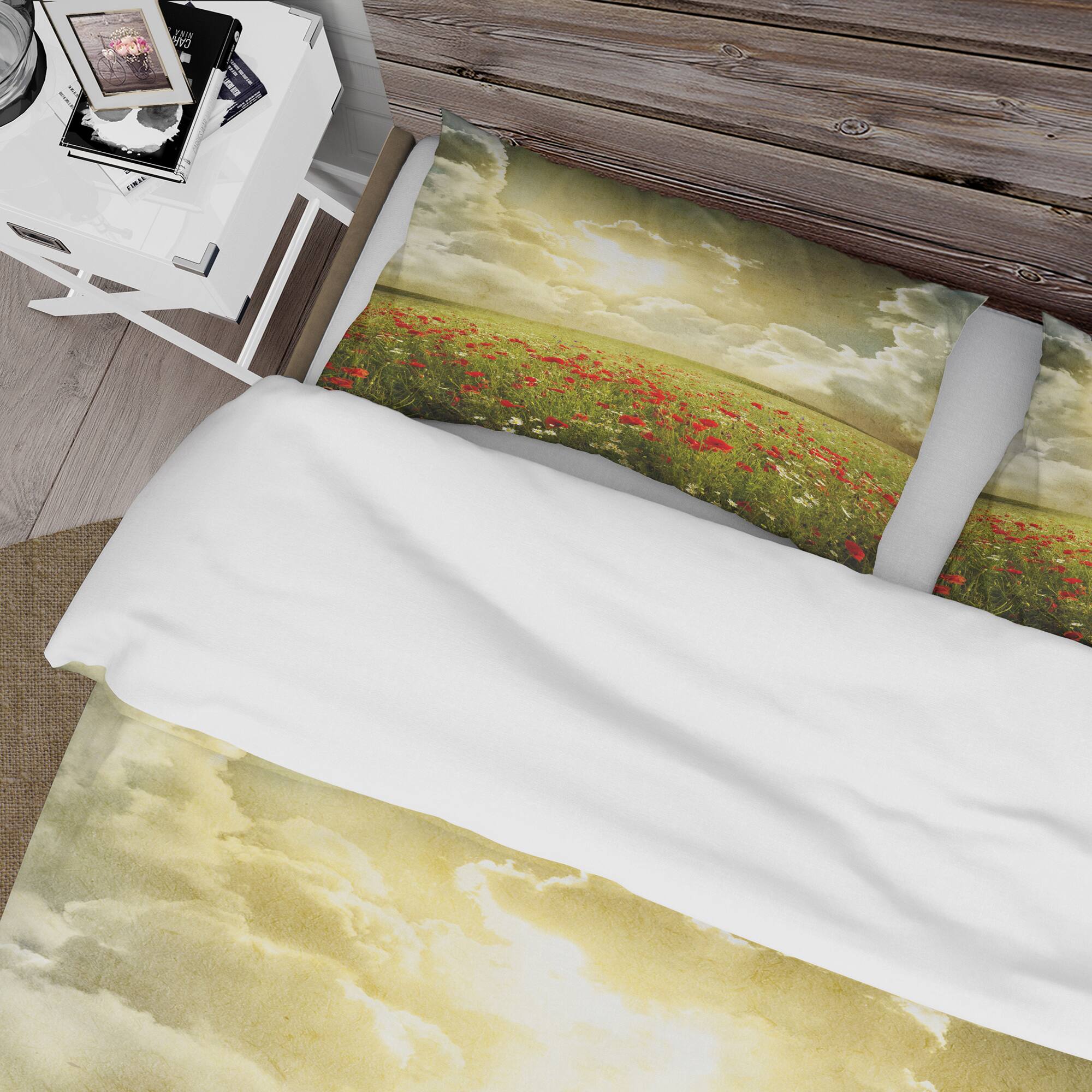 Designart &#x27;Wild Poppies on Cloudy Background&#x27; Rustic Bedding Set - Duvet Cover &#x26; Shams