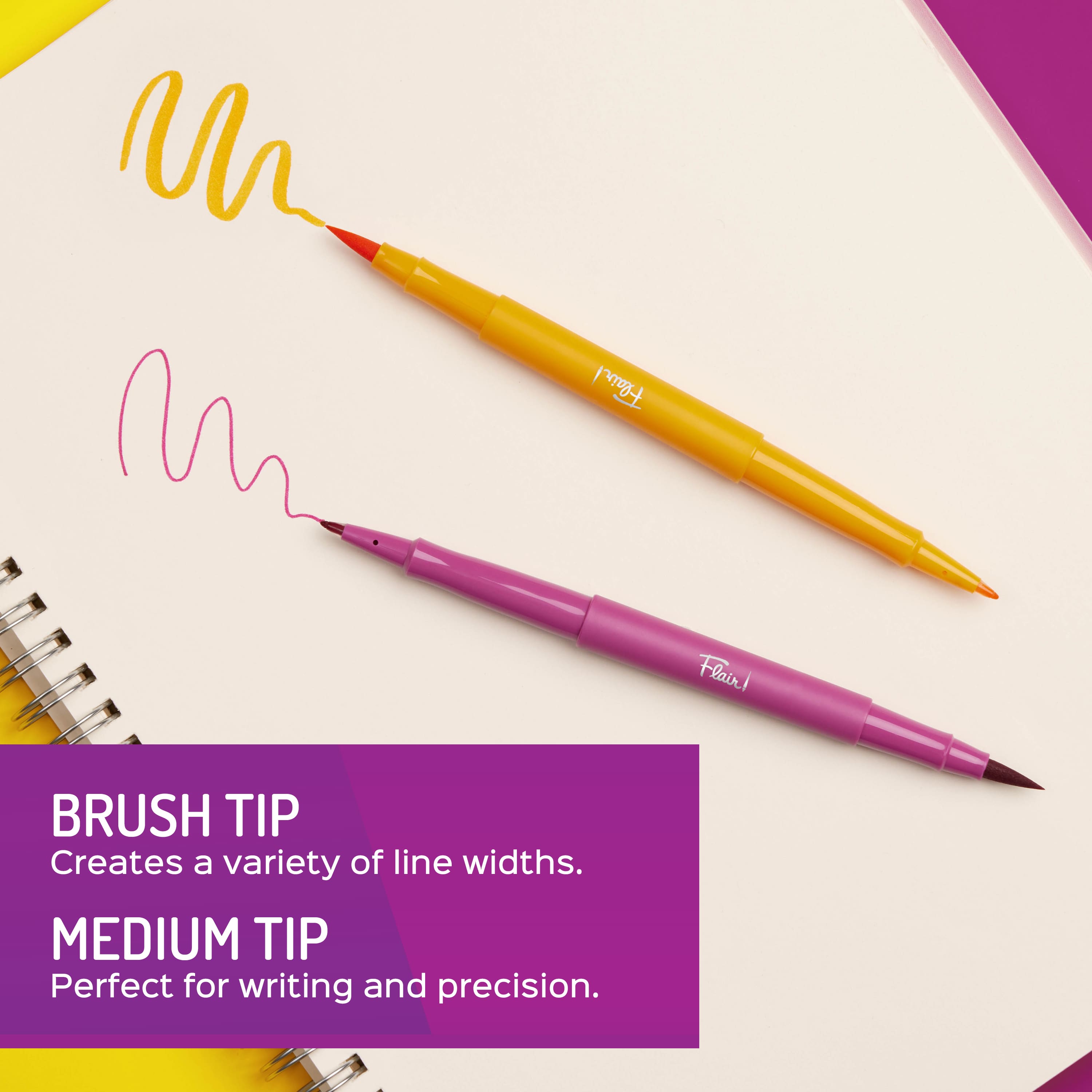 Paper Mate® Flair!® 16 Colour Brush & Medium Dual Tip Felt Pens