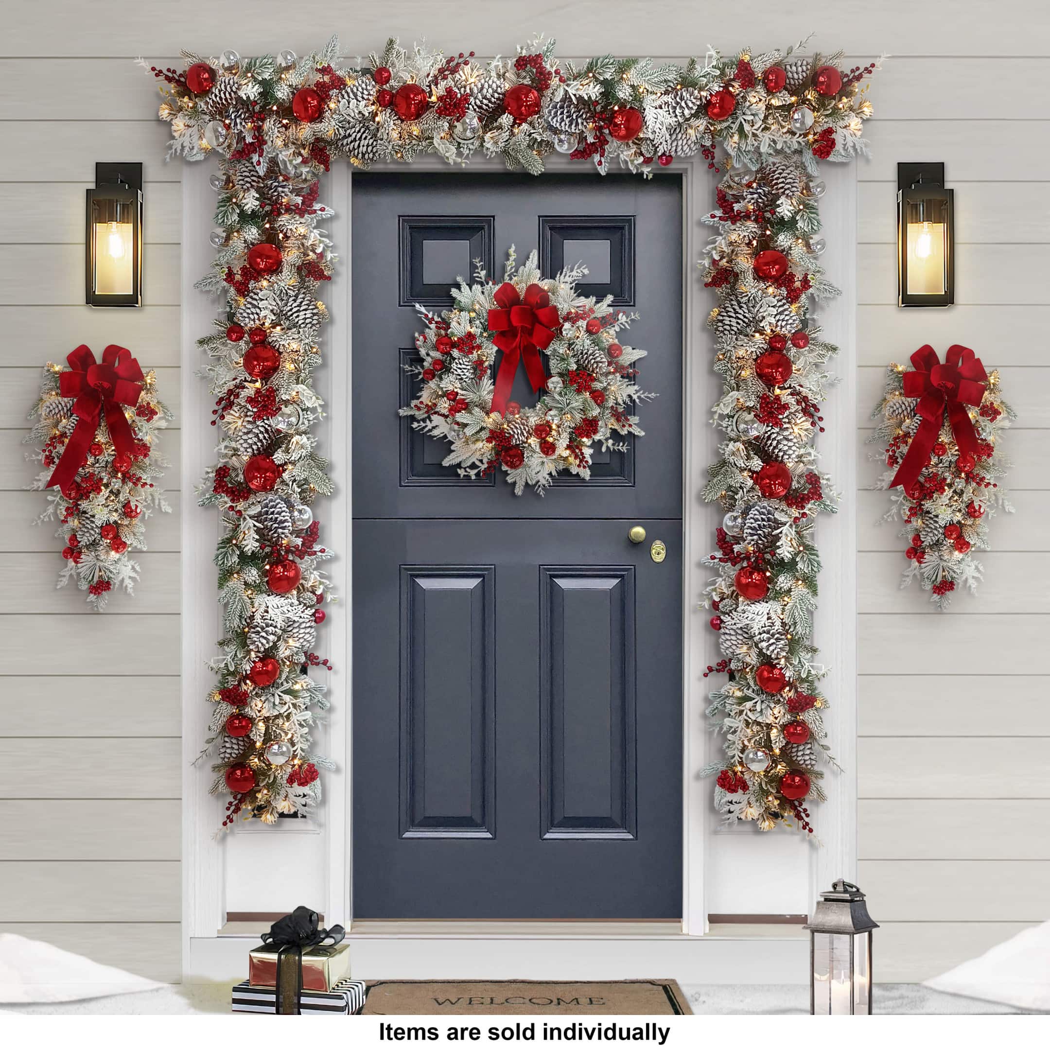 28&#x22; Battery-Operated Pre-Lit Flocked Decorated Artificial Swag
