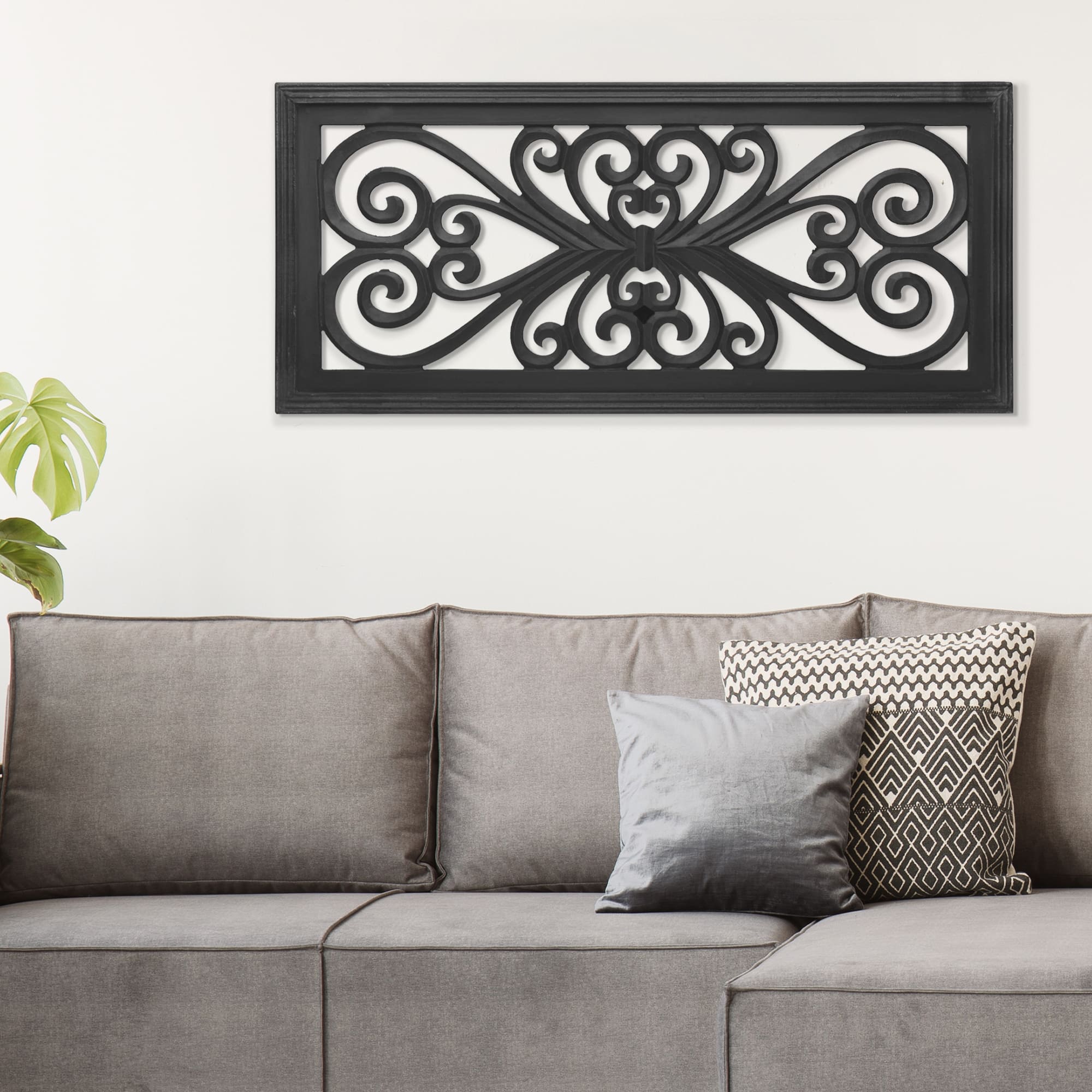 American Art D&#xE9;cor&#x2122; 35.75&#x22; Black Hand-Carved Floral Wood Panel and Wall D&#xE9;cor