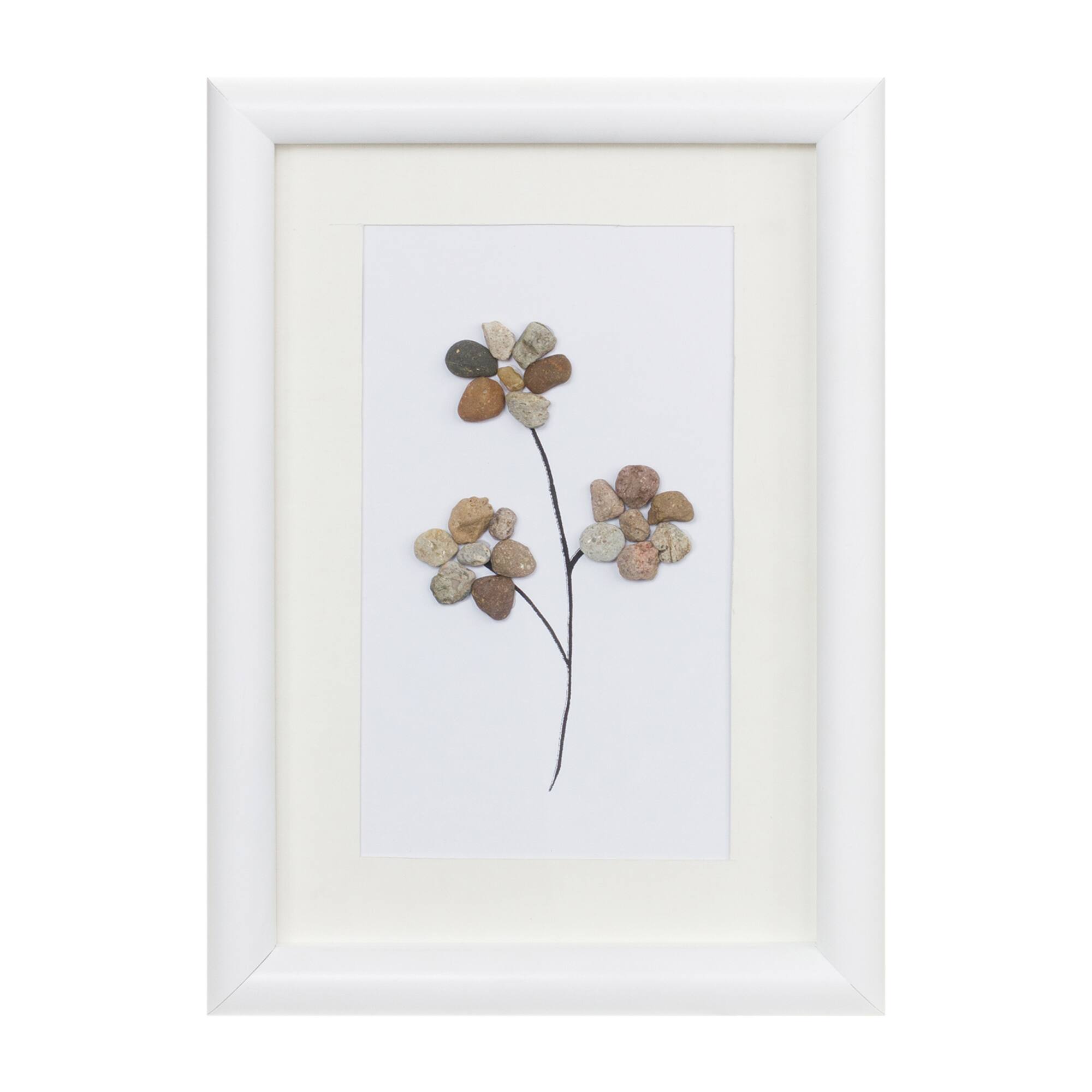 Framed Tree &#x26; Floral Pebble Art Set