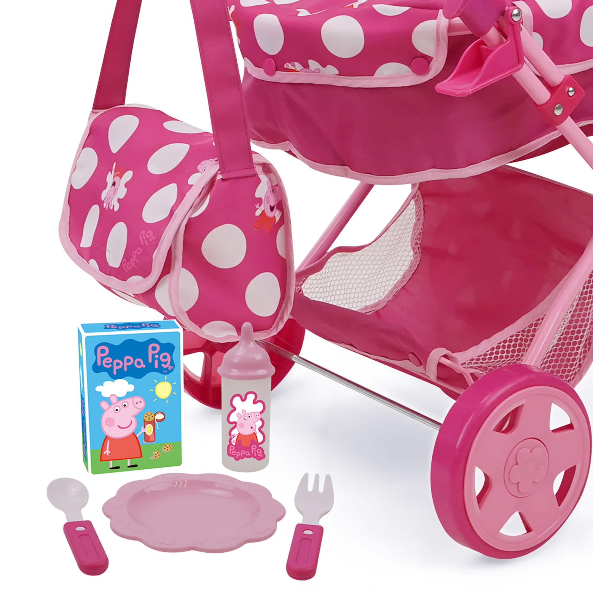 509 Crew Peppa Pig&#x2122; Pink and White Dots Baby Classic Doll Pram Set